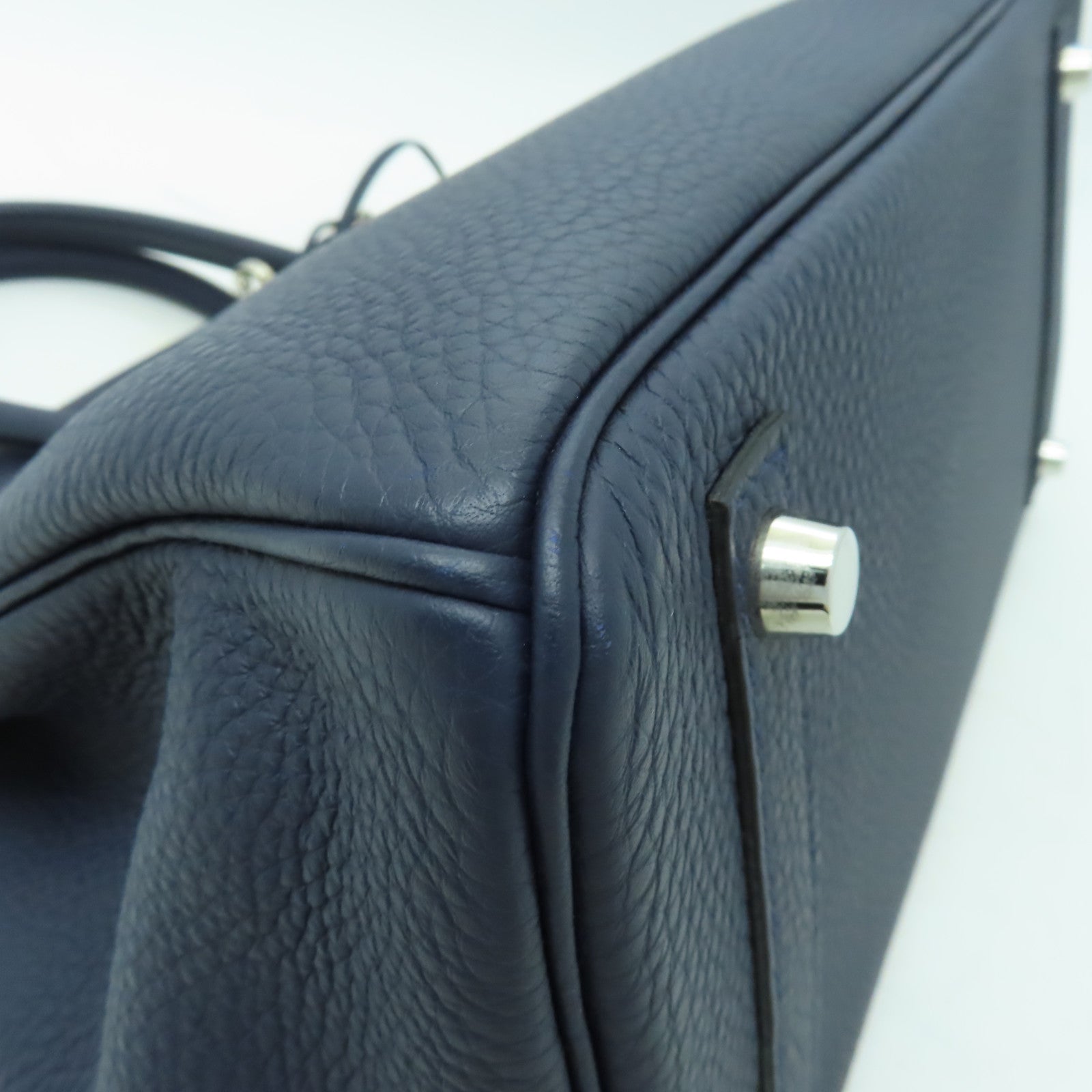 HERMES Togo皮革Birkin 30銀扣手挽袋午夜藍色/橙色