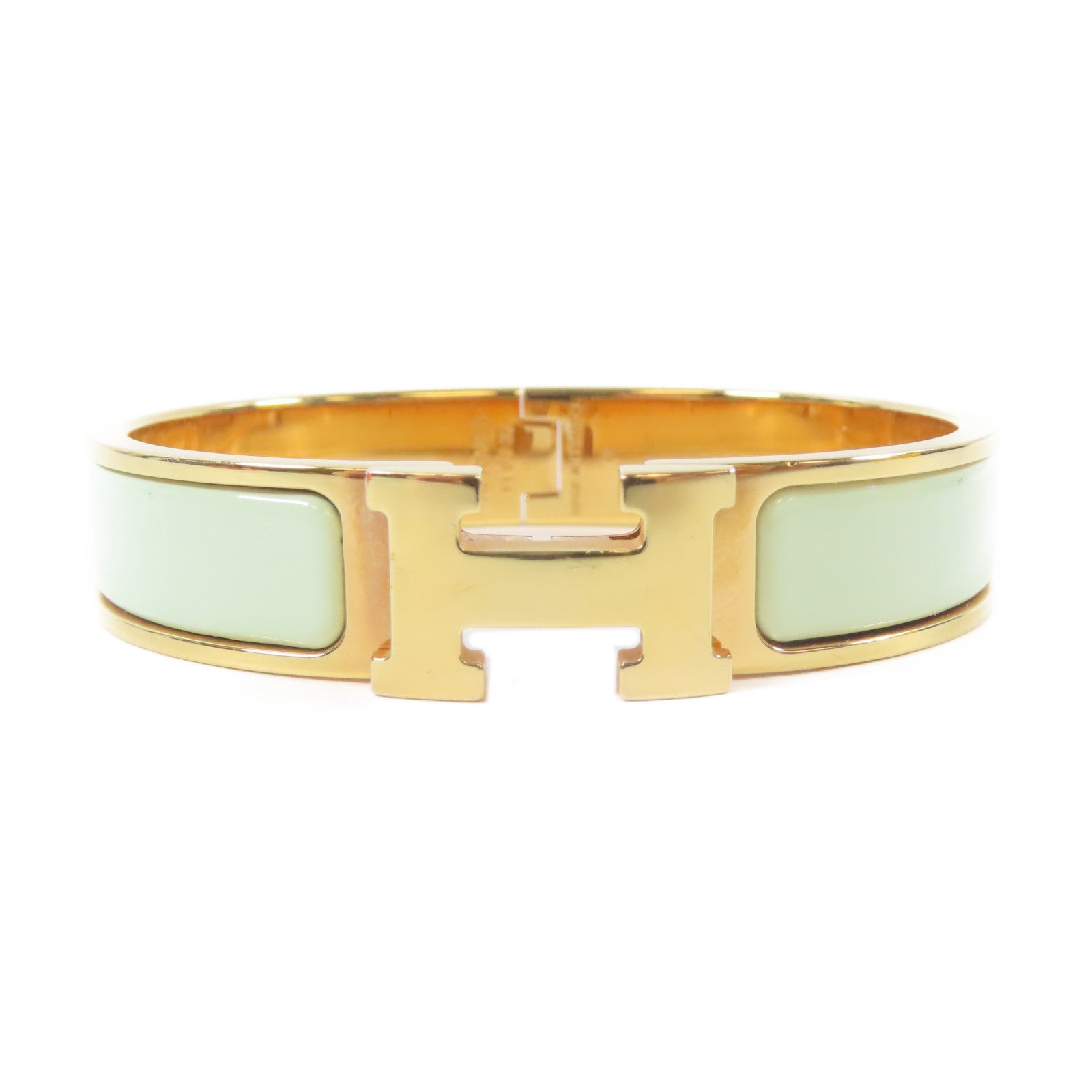 HERMES 金屬Clic H Bracelet手鐲金色/綠色#16cm