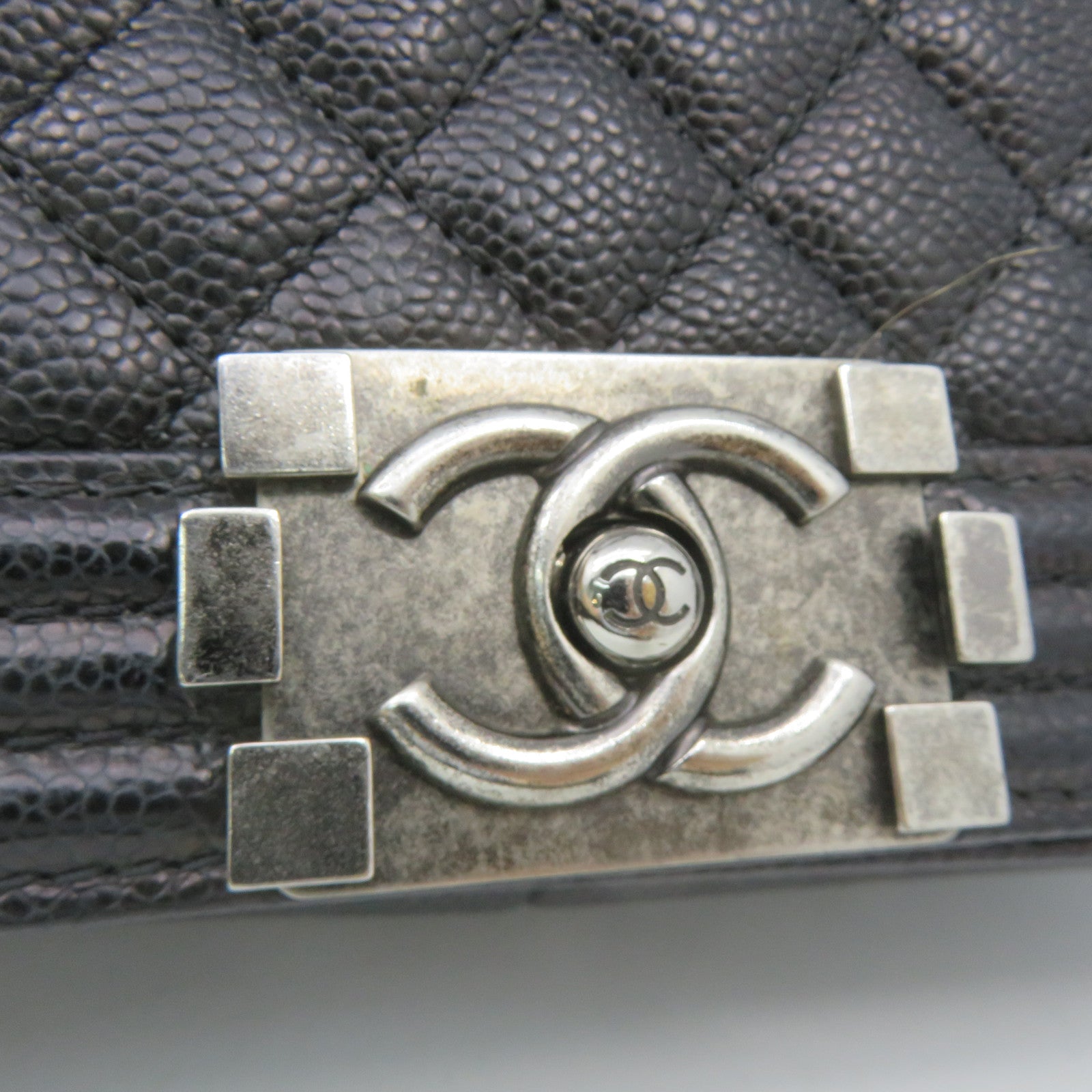 CHANEL 菱格牛皮皮革Chain Shoulder銀扣鏈帶肩背袋黑色