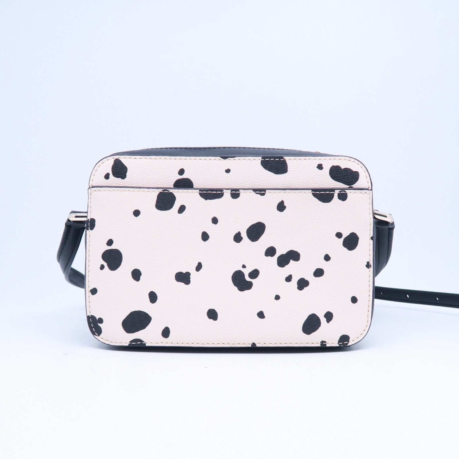 Kate Spade Saffiano皮革Mini Dalmatians Camera Bag銀扣肩背袋黑色/白色