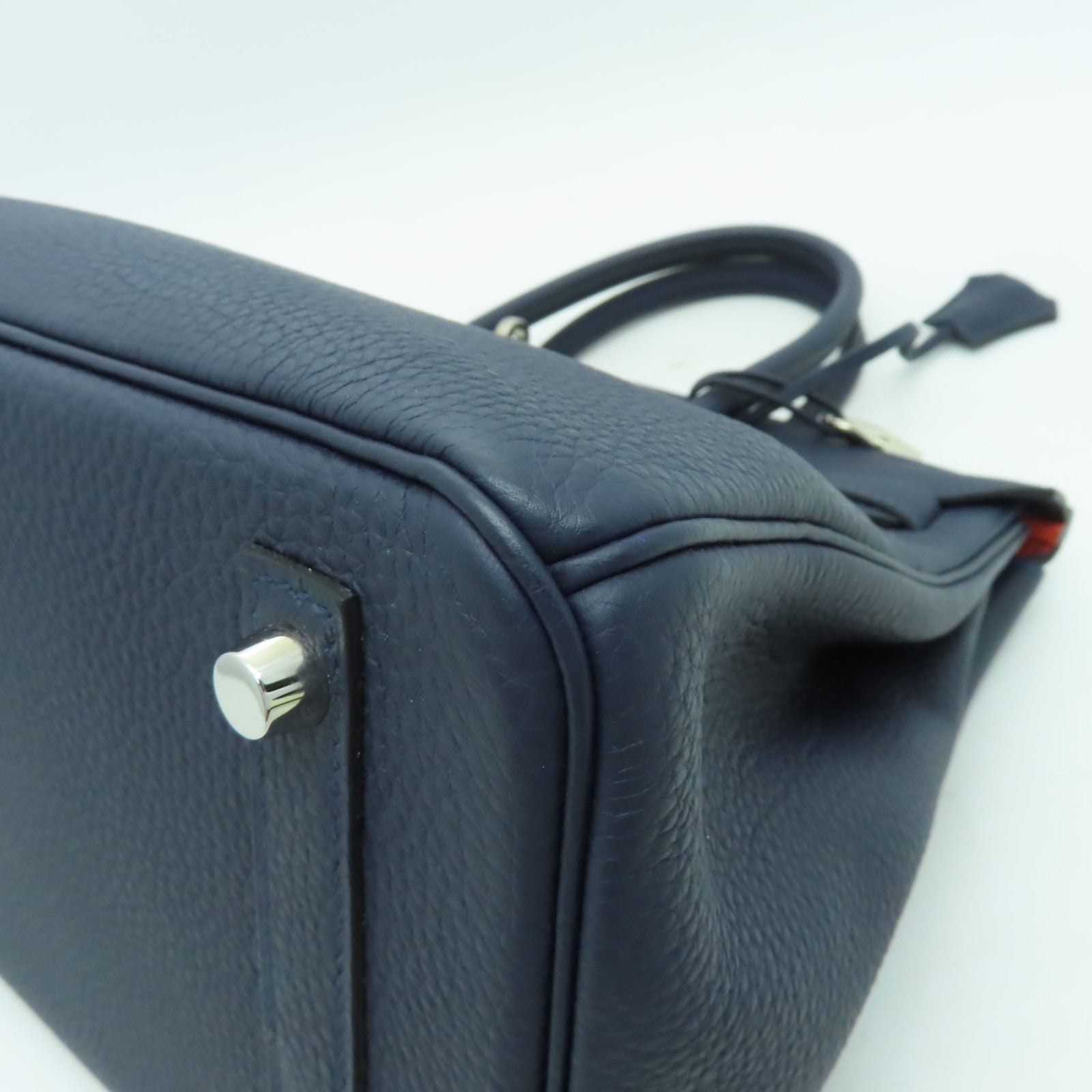 HERMES Togo皮革Birkin 30銀扣手挽袋午夜藍色/橙色