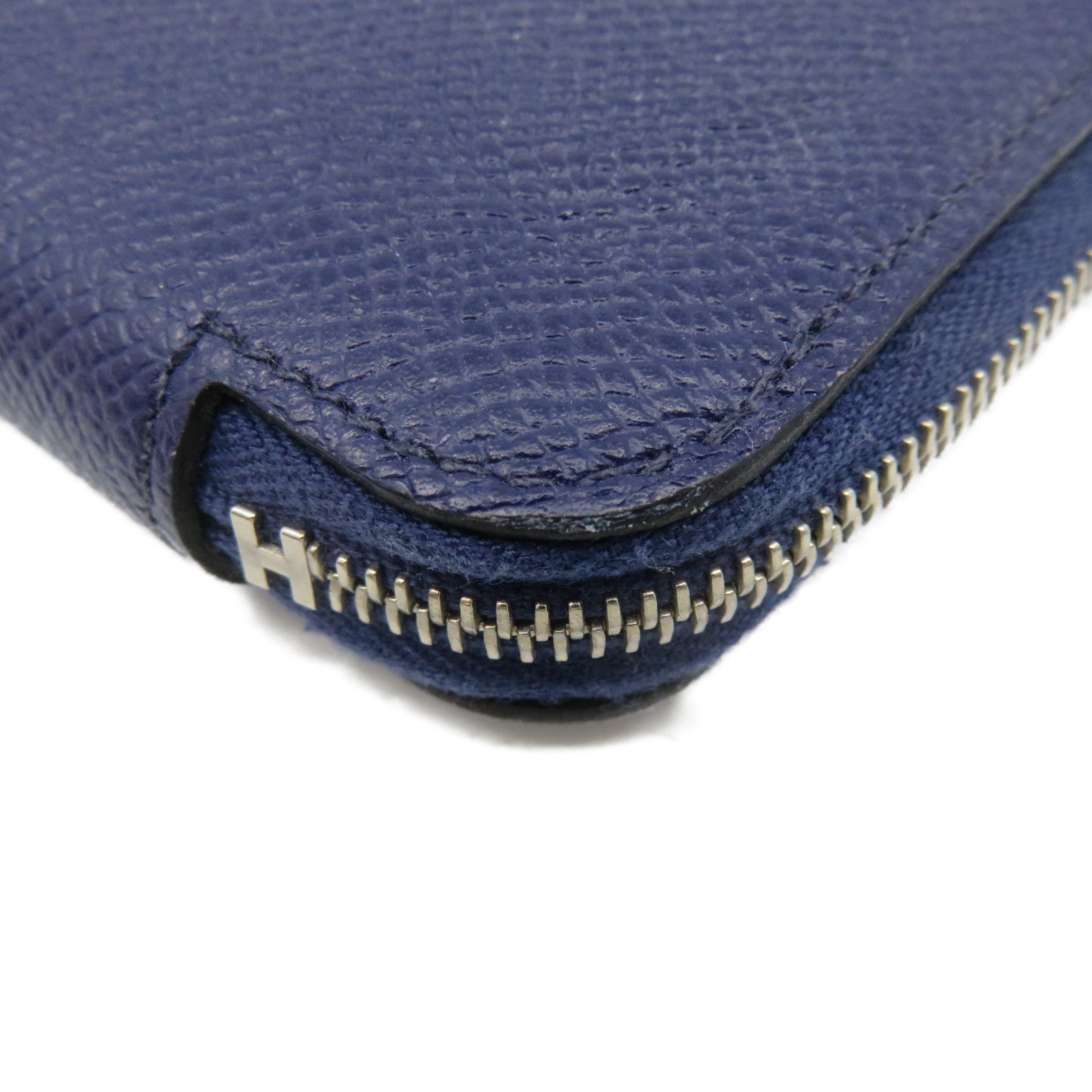 HERMES Epsom皮革Silk in Compact Coin Case銀扣拉鏈短零錢包Bleu Saphir藍色