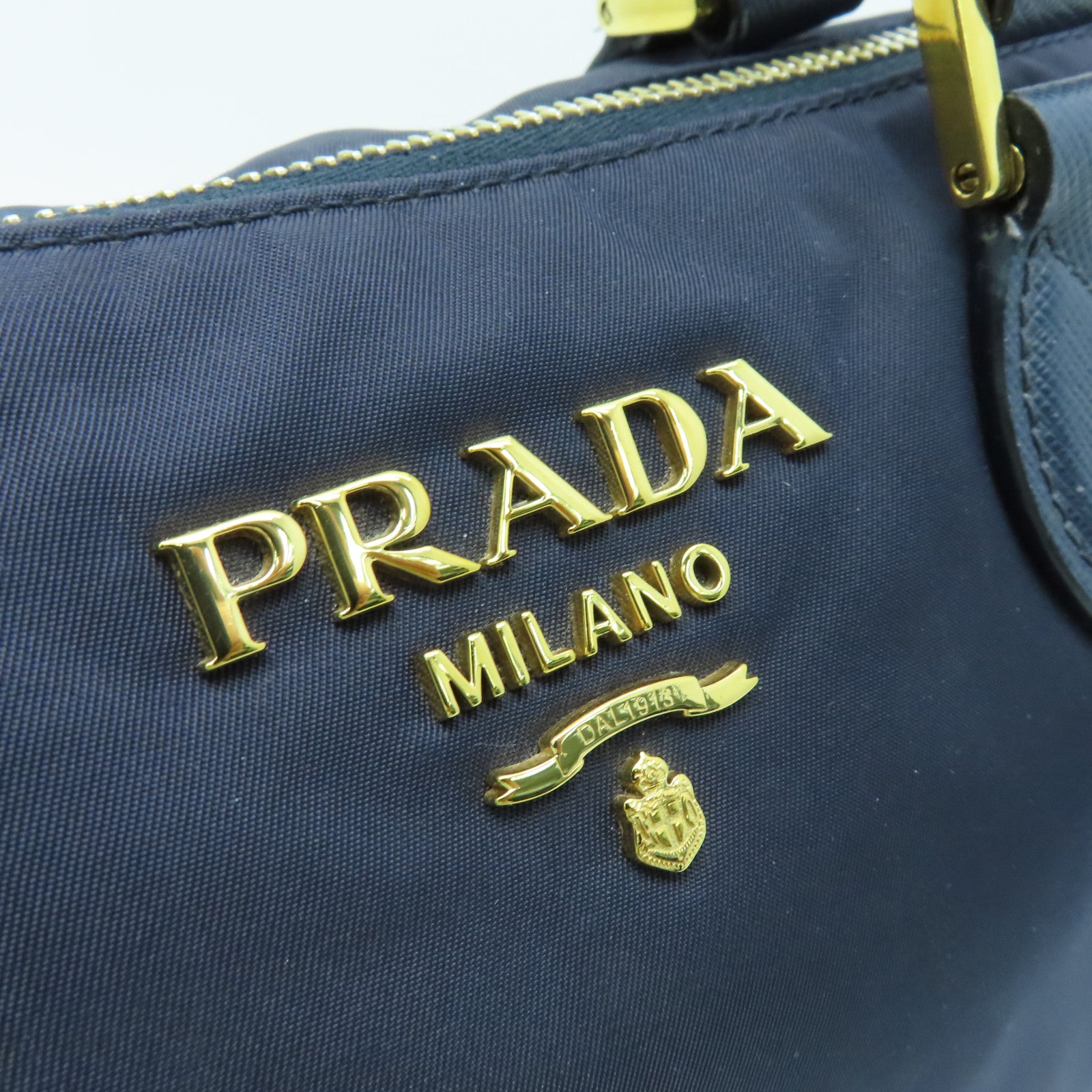 PRADA Nylon 2 Way Shoulder Bag Gold Buckle Handle Shoulder Bag Dark Blue