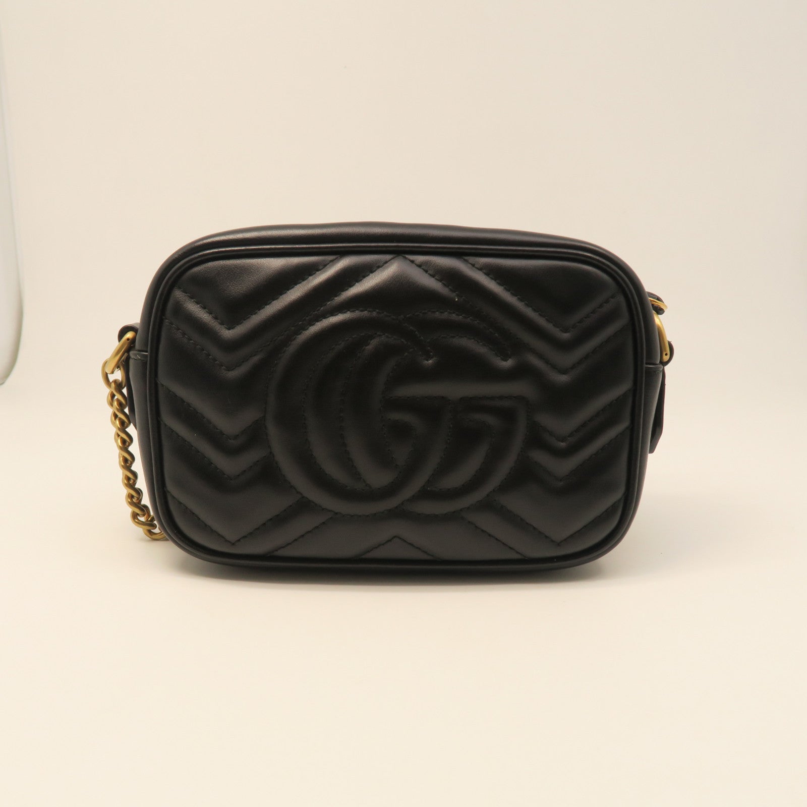 GUCCI cowhide leather GG MARMONT gold buckle shoulder bag black