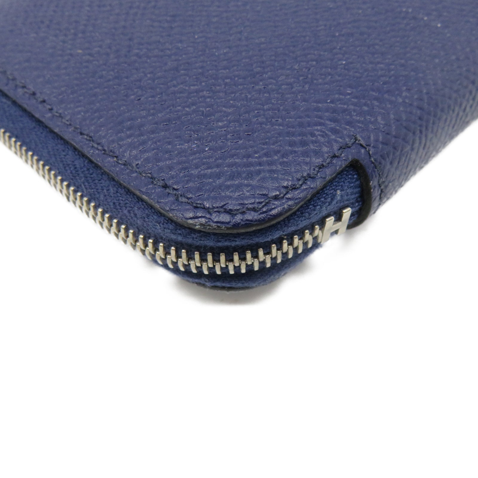 HERMES Epsom皮革Silk in Compact Coin Case銀扣拉鏈短零錢包Bleu Saphir藍色