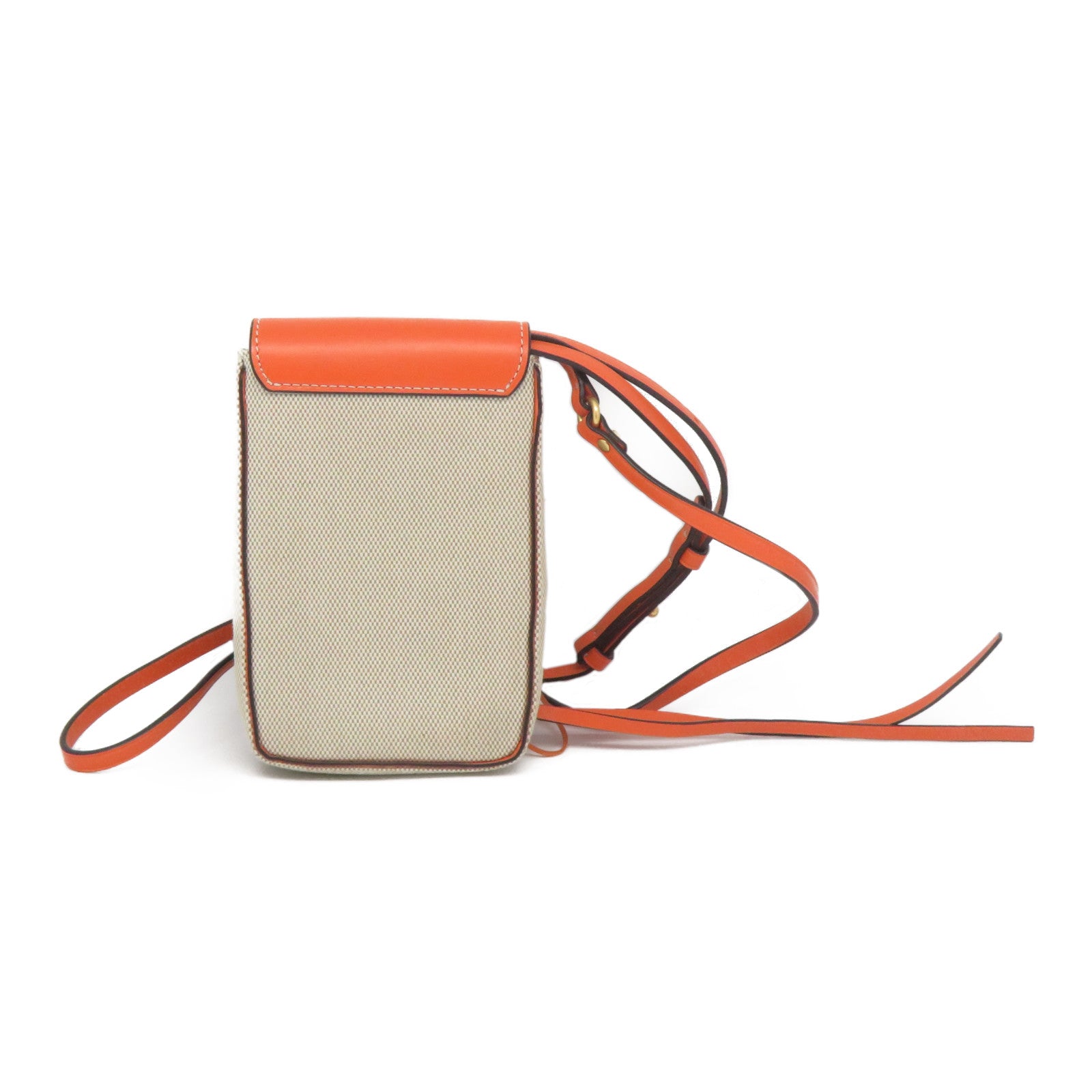 Tory Burch 帆布/皮革Shoulder Bag金扣肩背袋米色/橙色