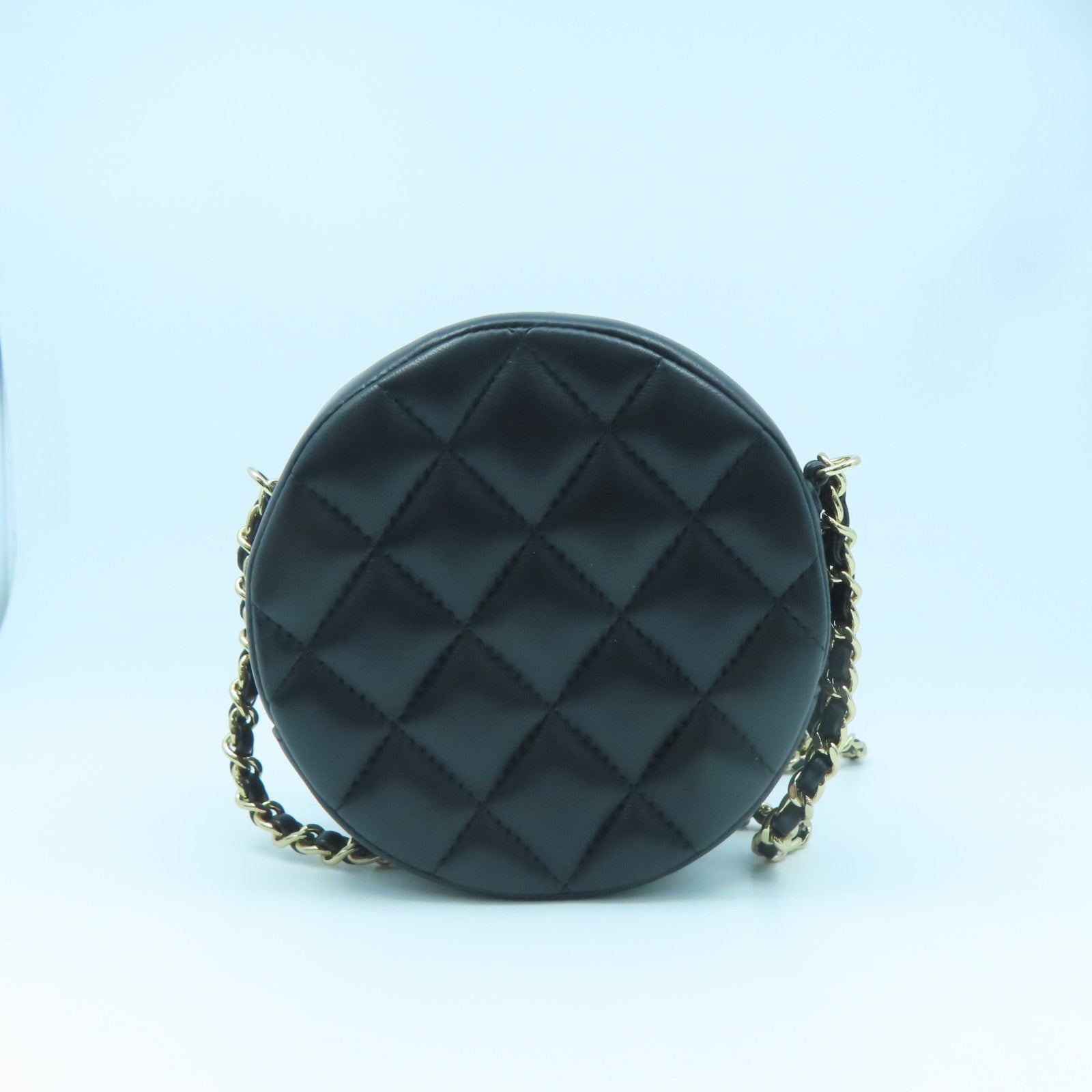 CHANEL rhombic sheepskin leather Chain Shoulder Bag gold buckle chain shoulder bag black
