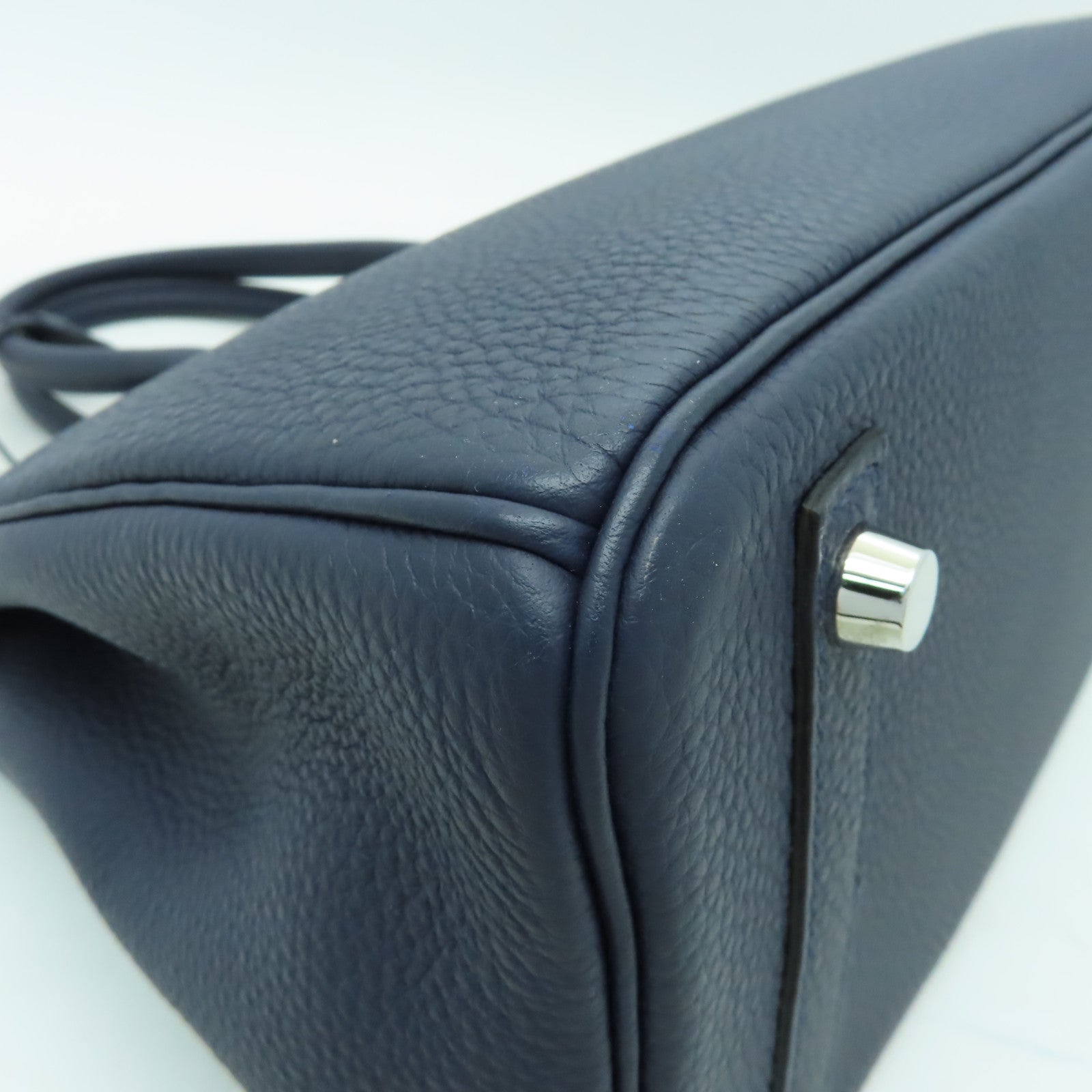 HERMES Togo皮革Birkin 30銀扣手挽袋午夜藍色/橙色