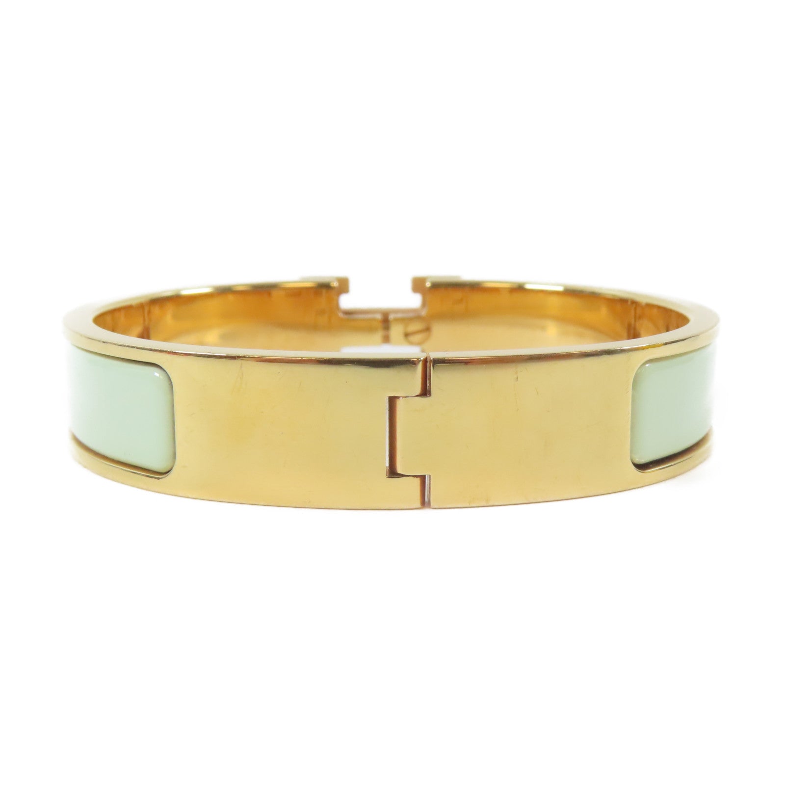HERMES 金屬Clic H Bracelet手鐲金色/綠色#16cm