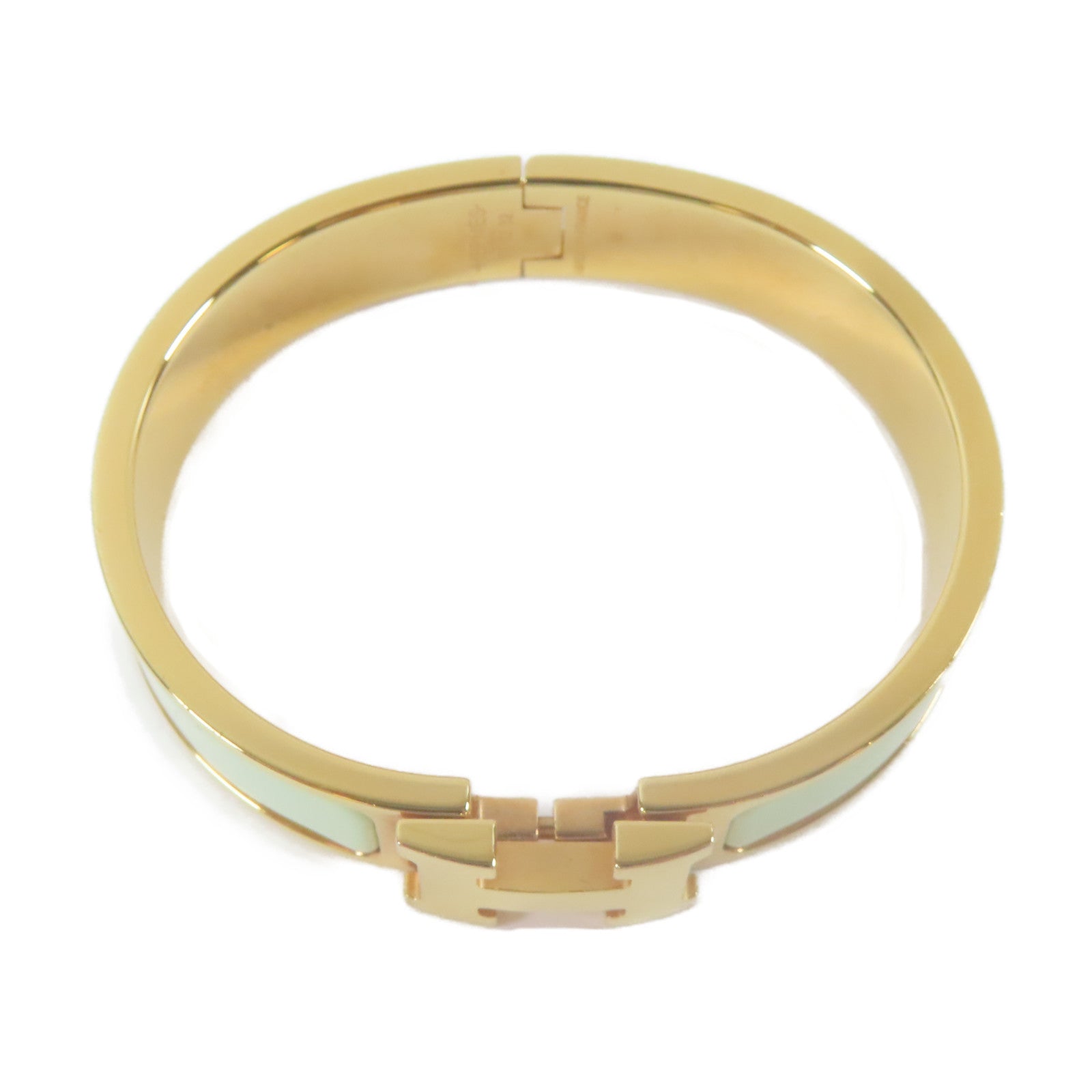 HERMES 金屬Clic H Bracelet手鐲金色/綠色#16cm