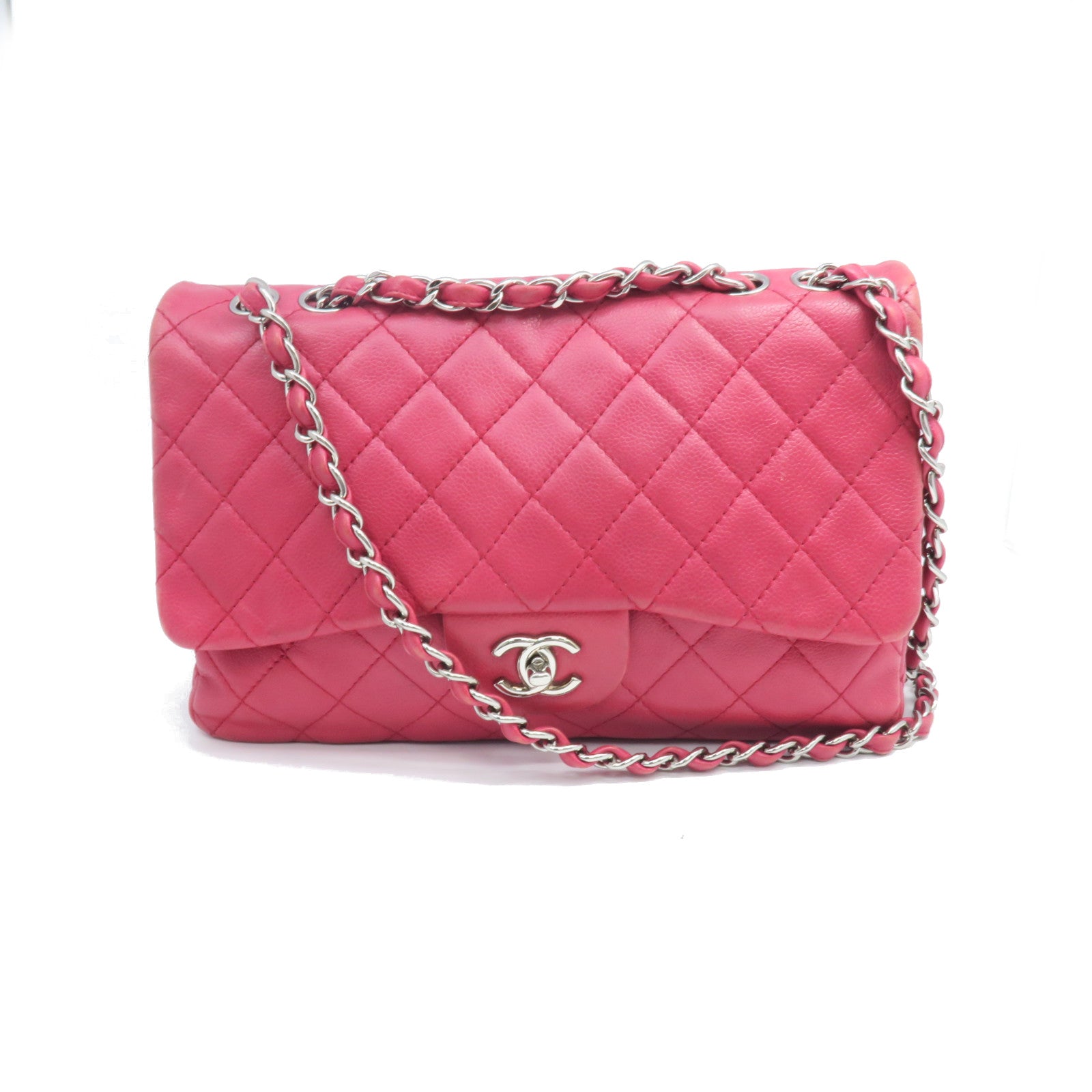 CHANEL rhombic cowhide leather Jumbo Single Flap gold buckle chain shoulder bag red