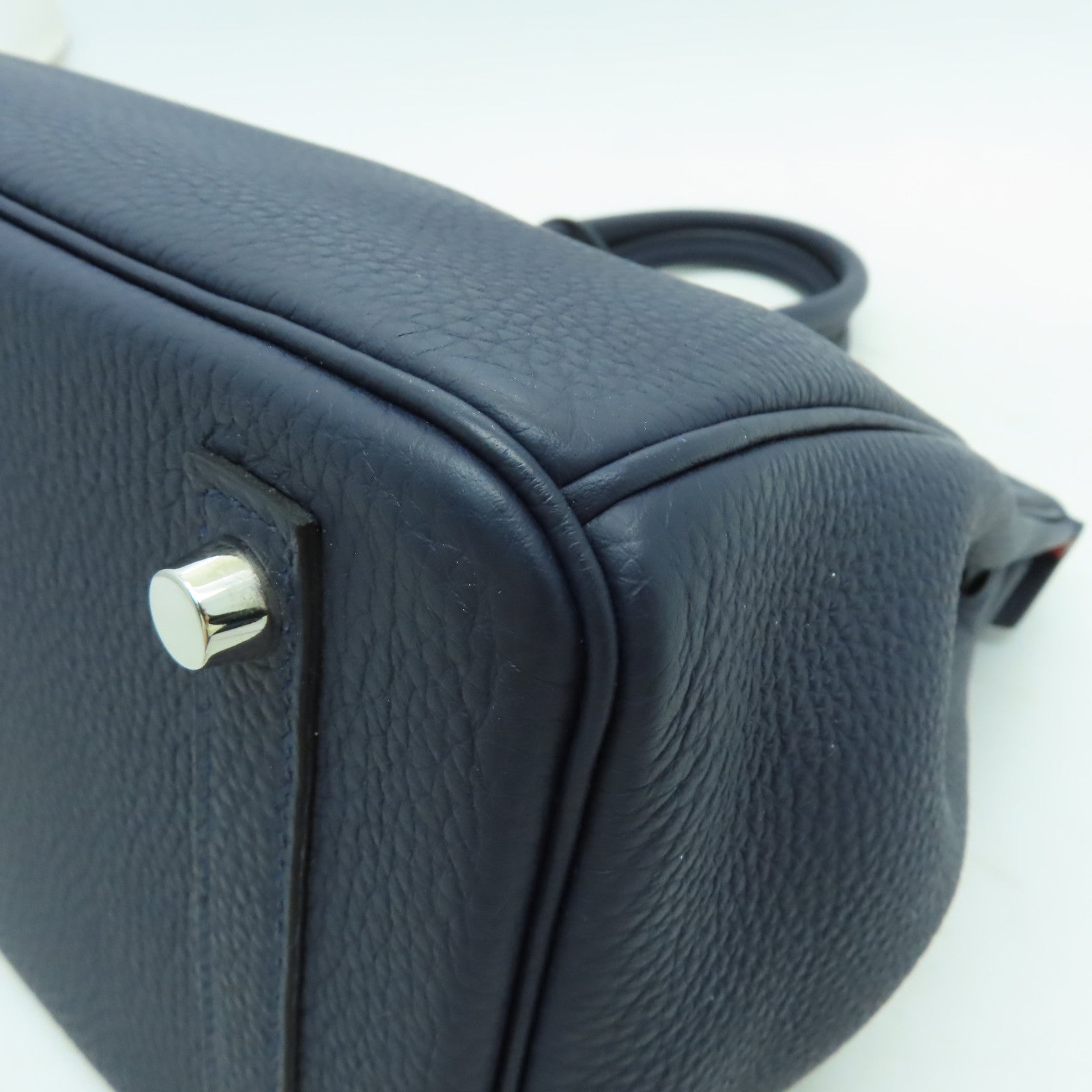 HERMES Togo皮革Birkin 30銀扣手挽袋午夜藍色/橙色