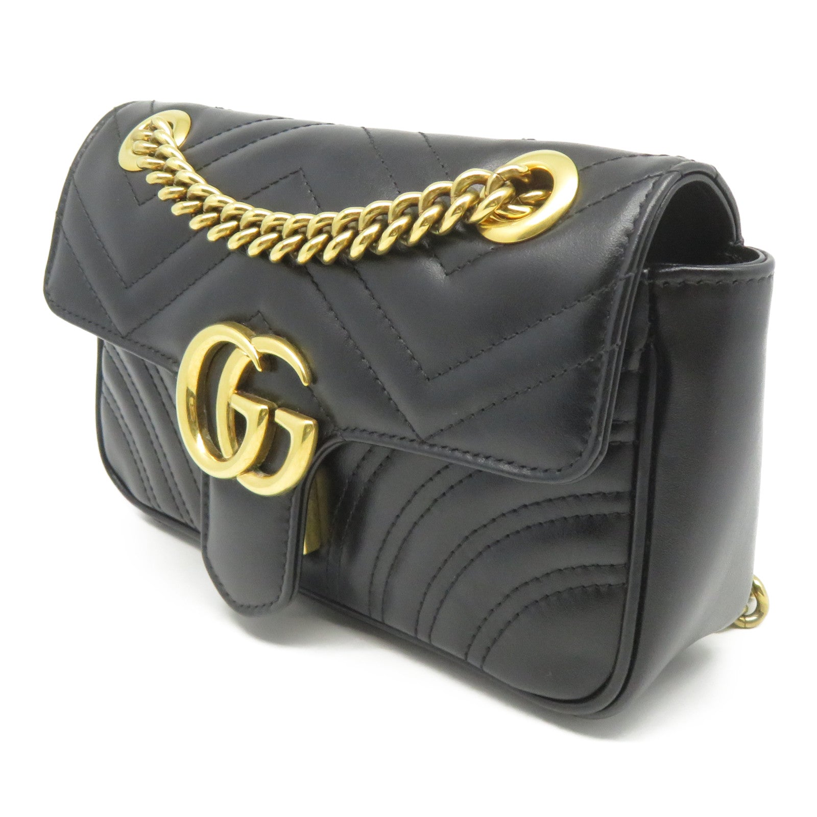 GUCCI 牛皮皮革Chain Shoulder金扣鏈帶肩背袋黑色