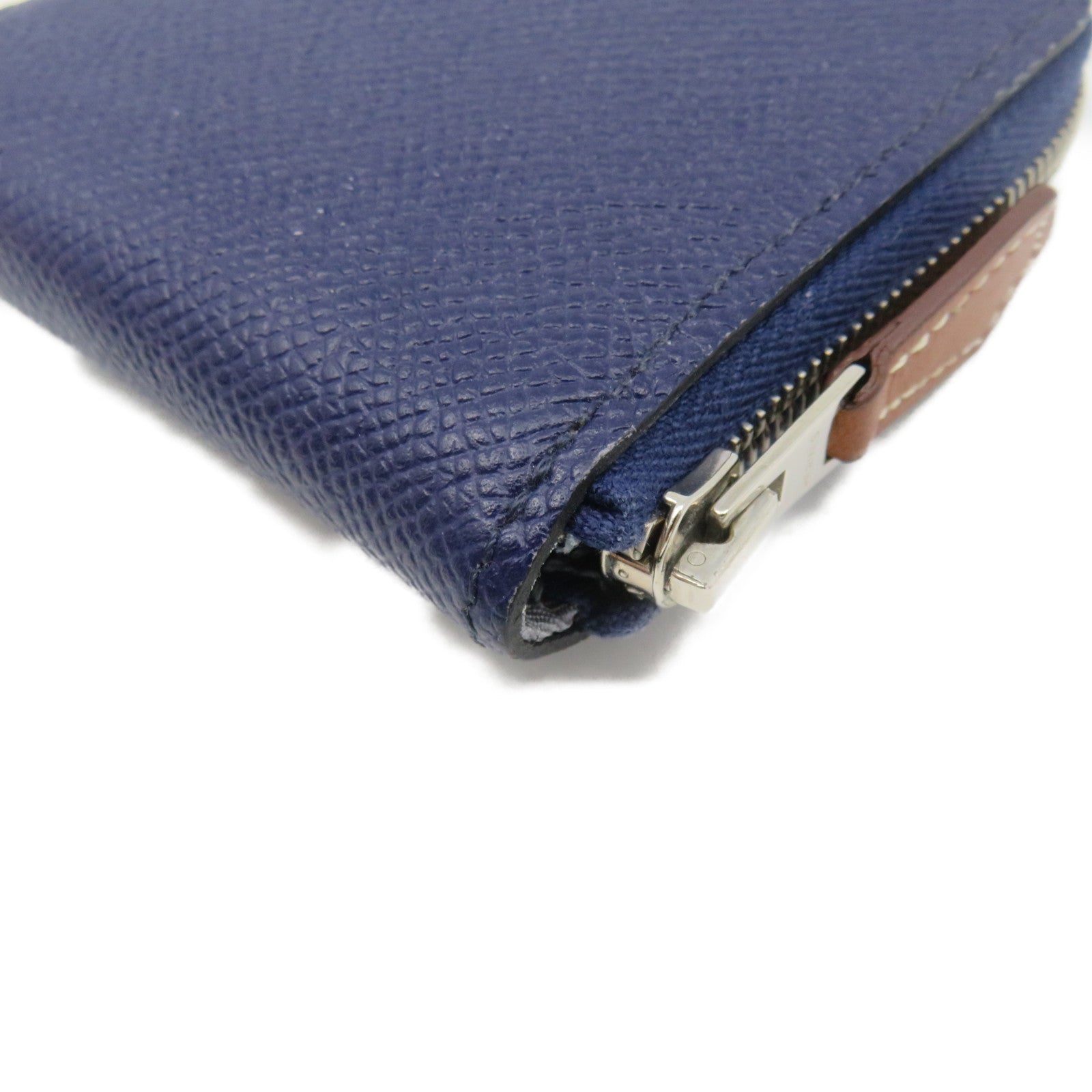 HERMES Epsom皮革Silk in Compact Coin Case銀扣拉鏈短零錢包Bleu Saphir藍色