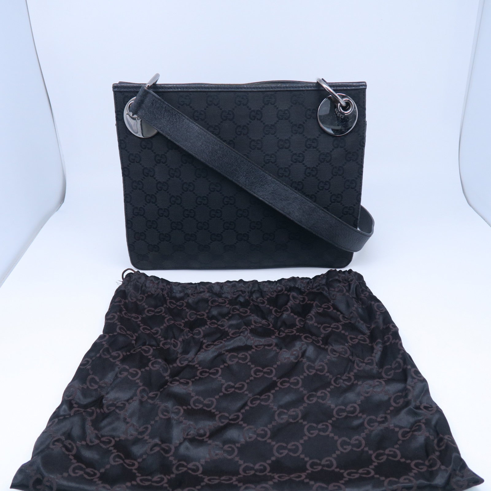 GUCCI 帆布Cross Carry bag銀扣肩背袋黑色