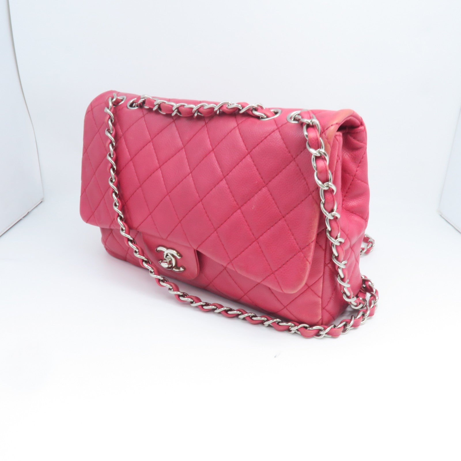 CHANEL rhombic cowhide leather Jumbo Single Flap gold buckle chain shoulder bag red