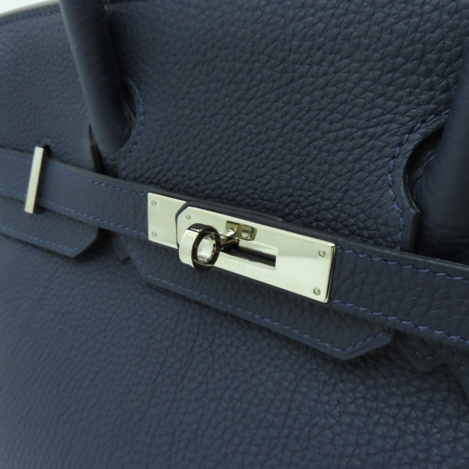 HERMES Togo皮革Birkin 30銀扣手挽袋午夜藍色/橙色