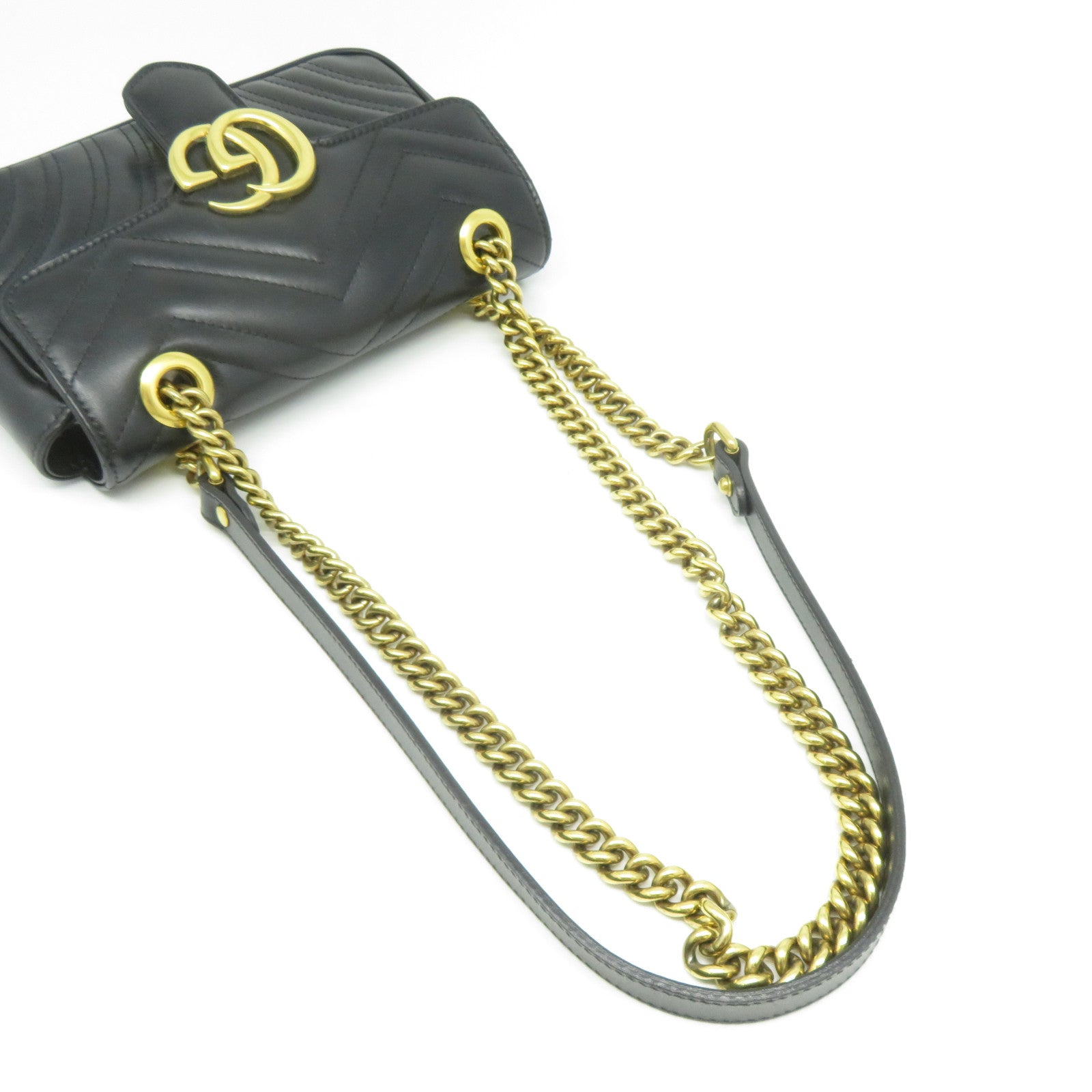GUCCI 牛皮皮革Chain Shoulder金扣鏈帶肩背袋黑色