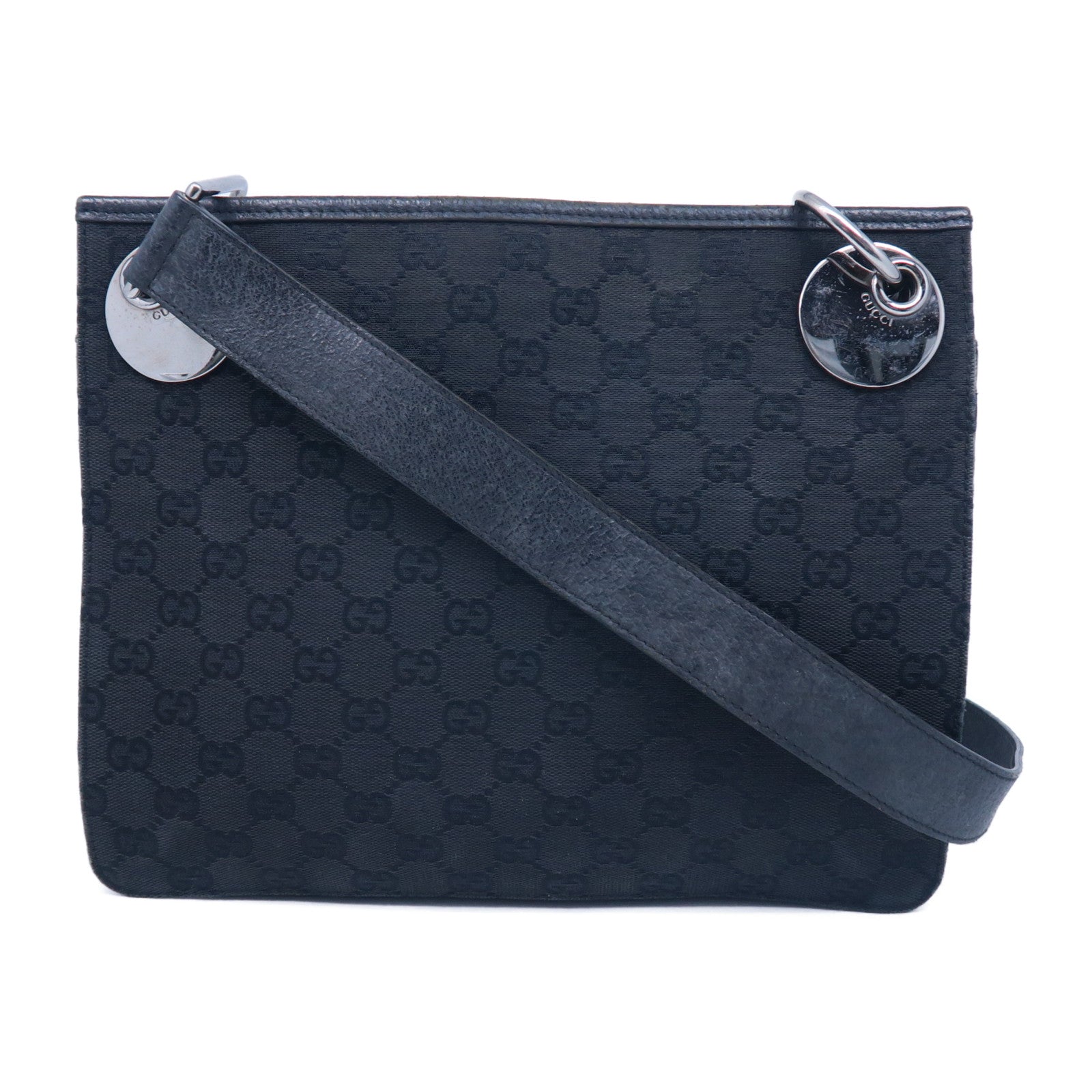 GUCCI 帆布Cross Carry bag銀扣肩背袋黑色