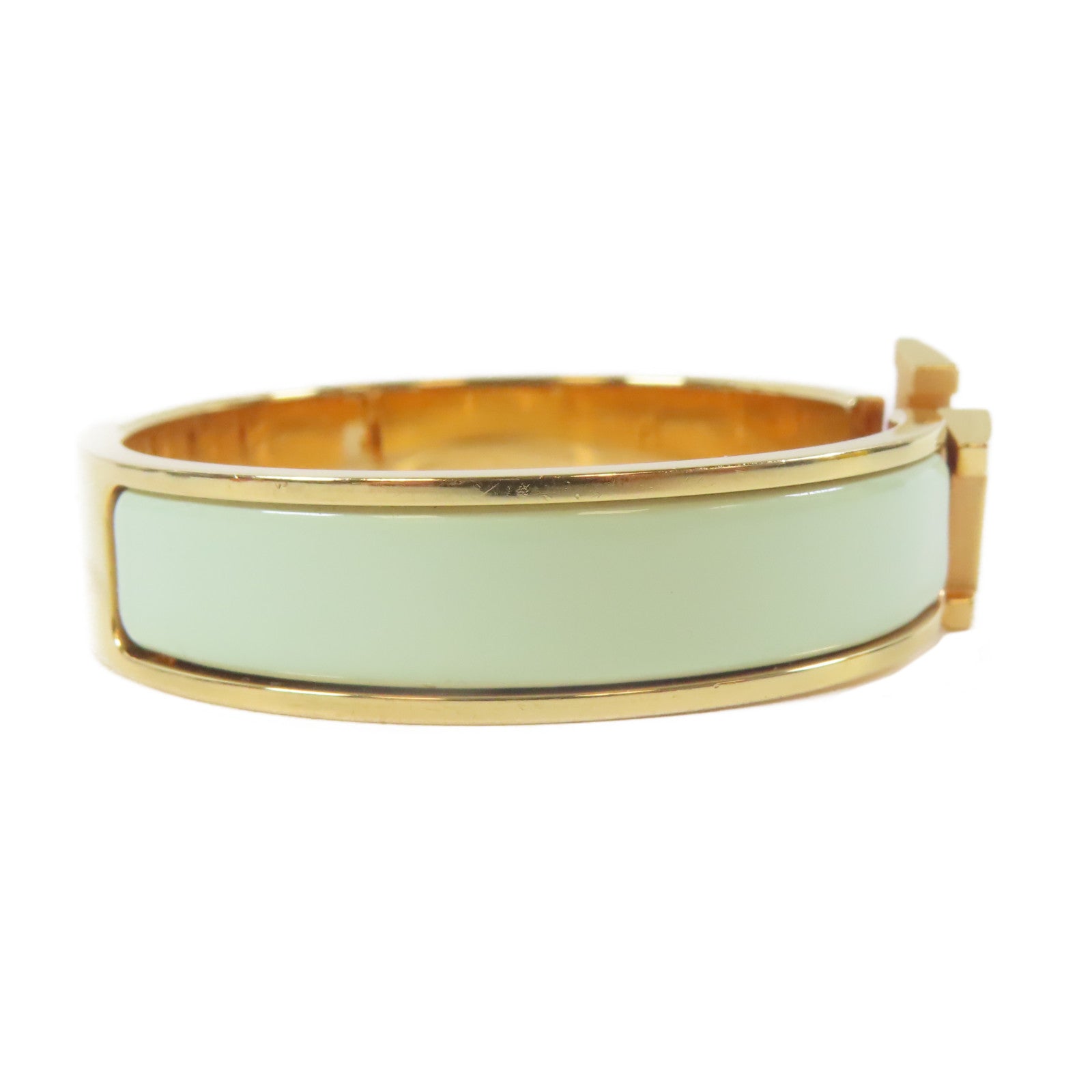 HERMES 金屬Clic H Bracelet手鐲金色/綠色#16cm