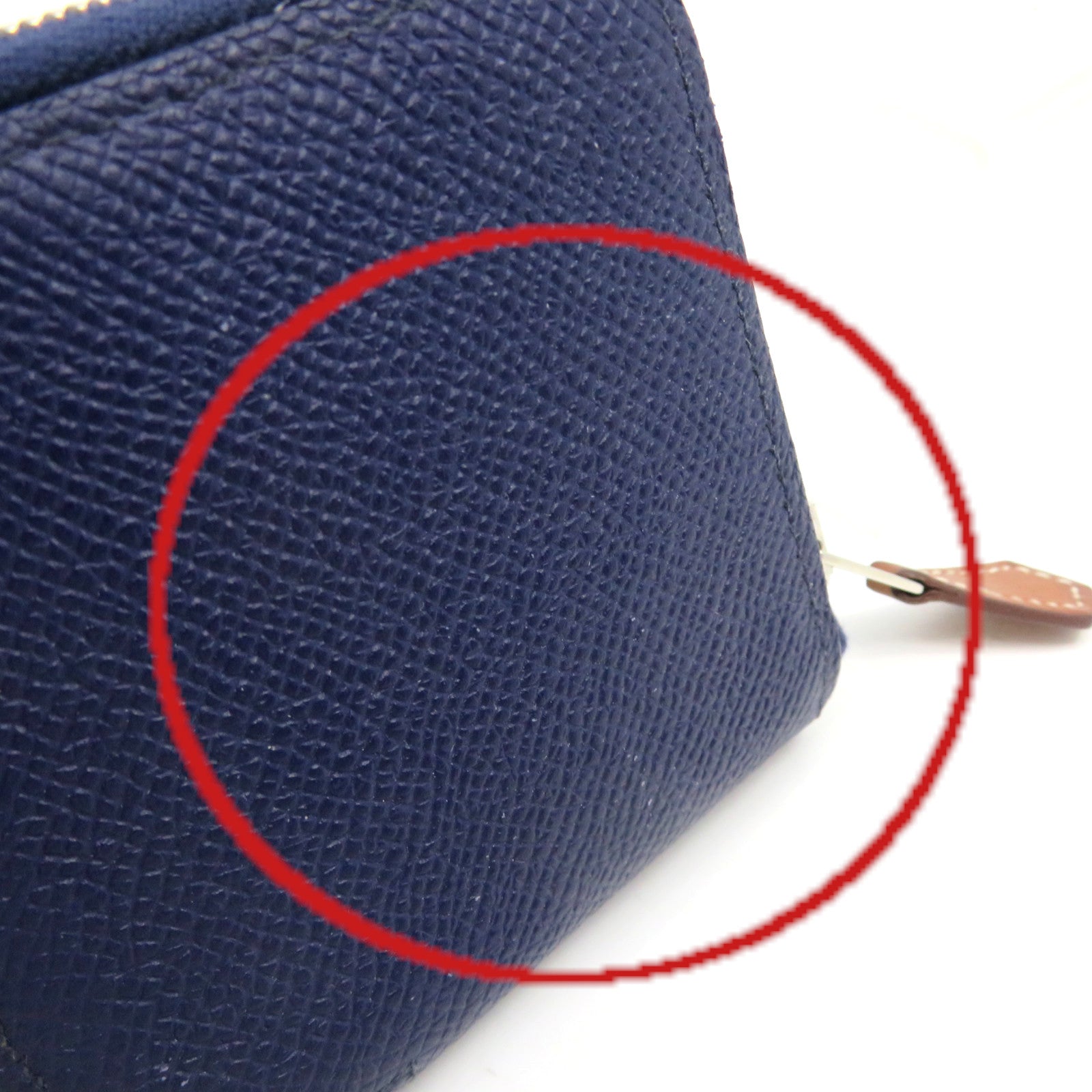 HERMES Epsom皮革Silk in Compact Coin Case銀扣拉鏈短零錢包Bleu Saphir藍色
