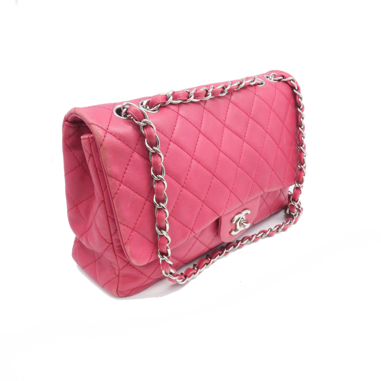 CHANEL rhombic cowhide leather Jumbo Single Flap gold buckle chain shoulder bag red