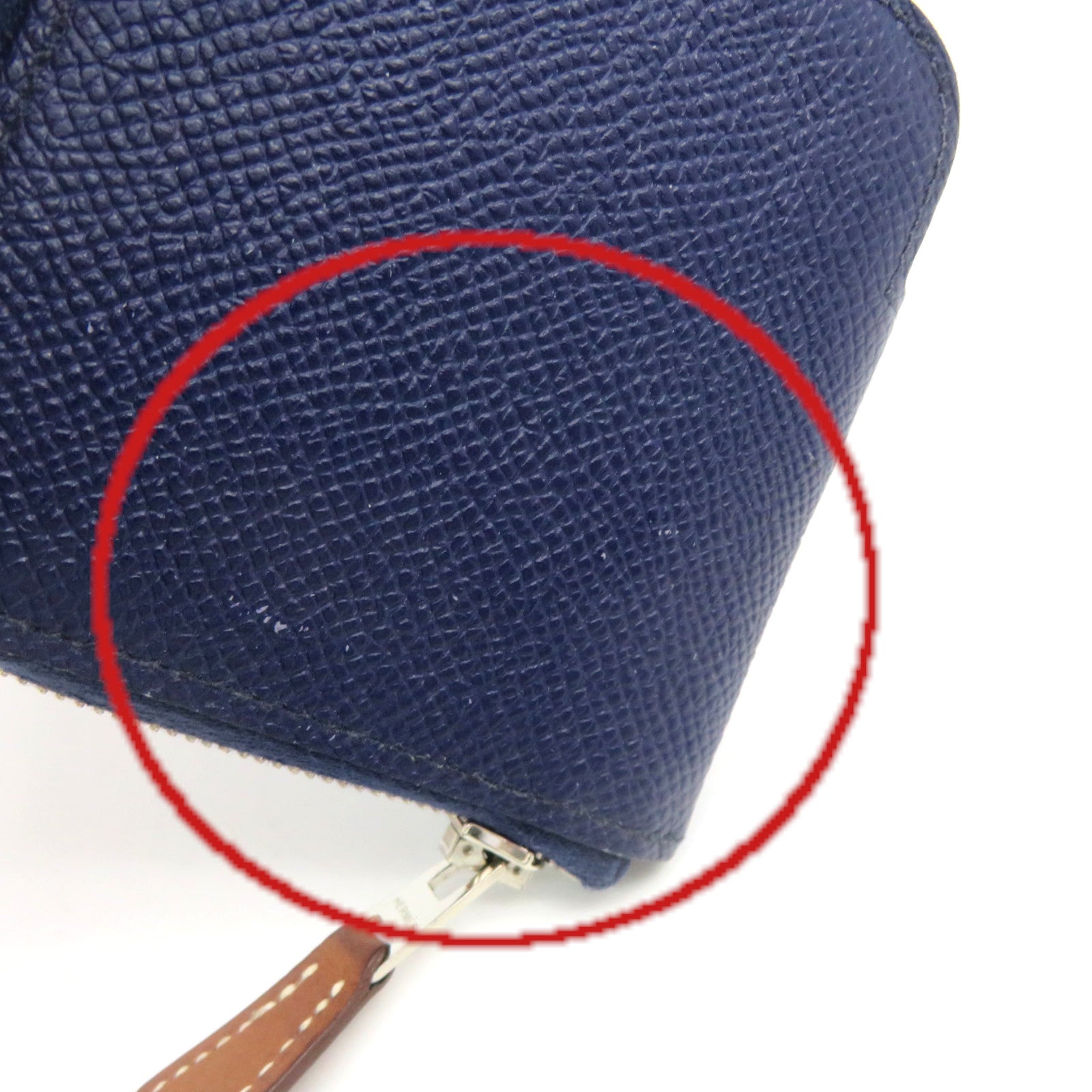 HERMES Epsom皮革Silk in Compact Coin Case銀扣拉鏈短零錢包Bleu Saphir藍色