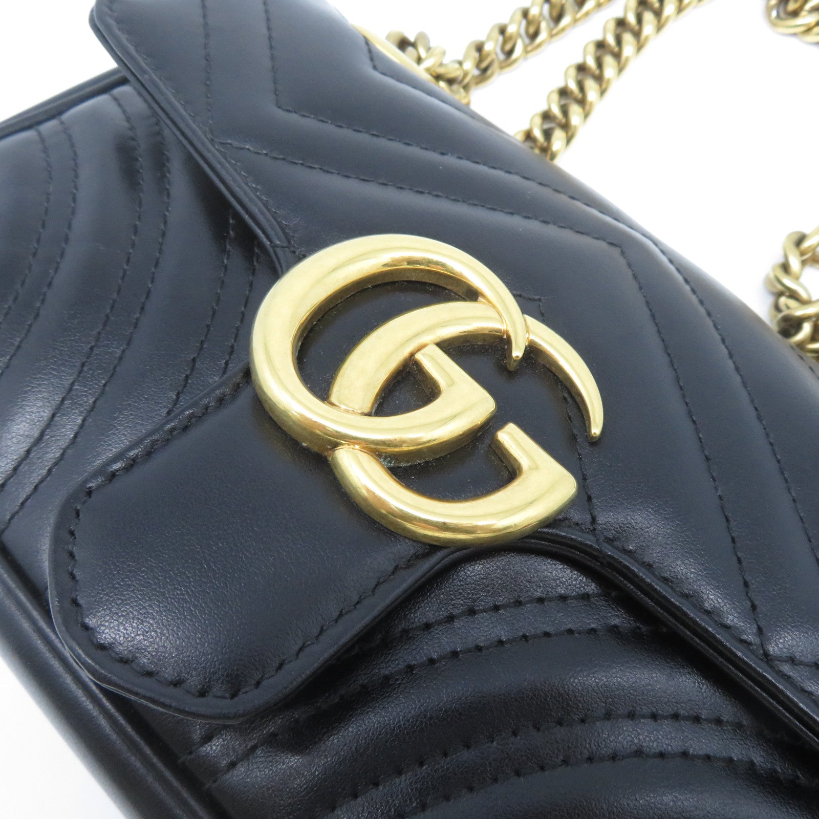 GUCCI 牛皮皮革Chain Shoulder金扣鏈帶肩背袋黑色