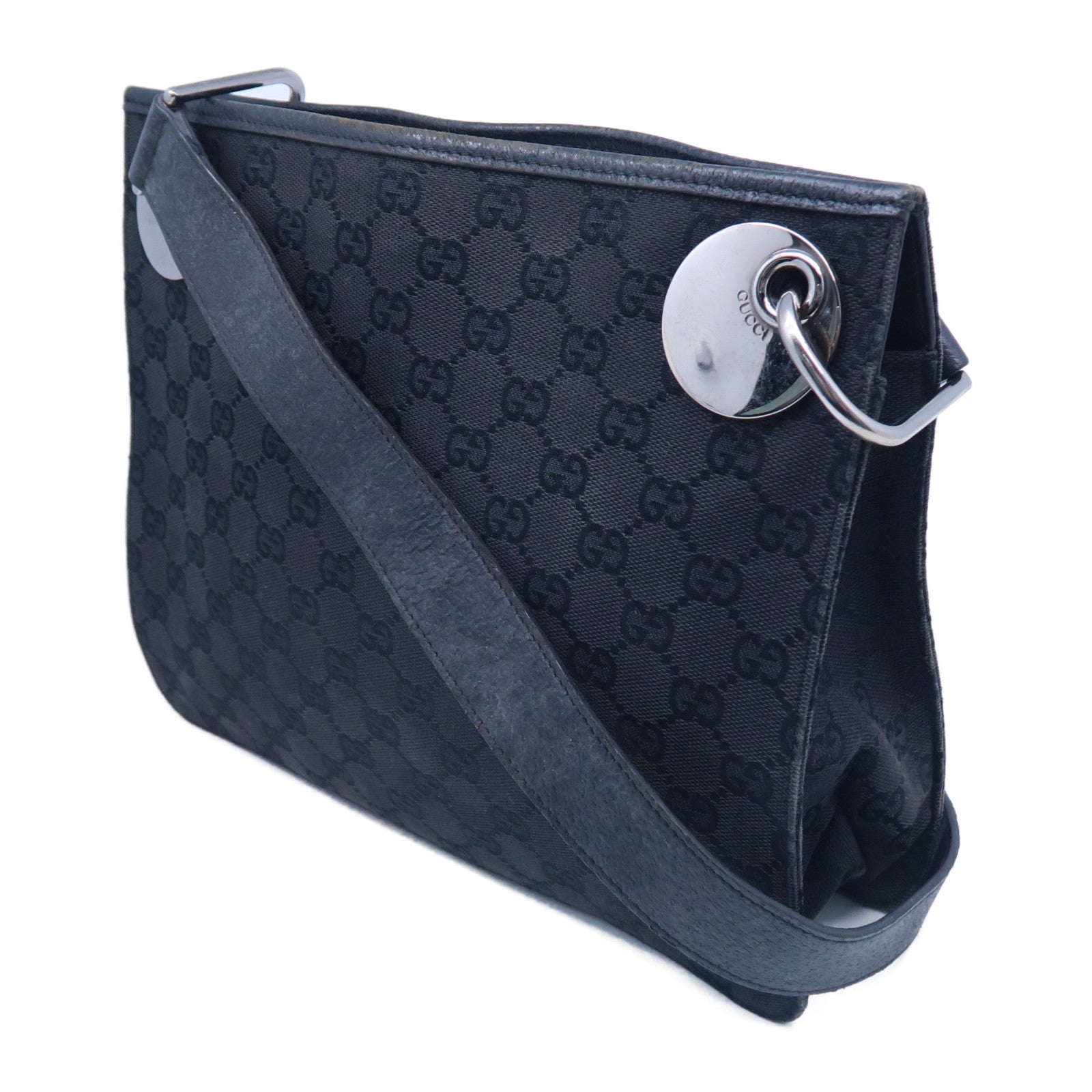 GUCCI 帆布Cross Carry bag銀扣肩背袋黑色