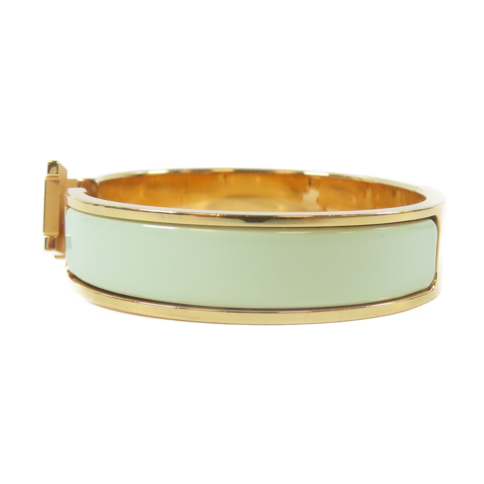 HERMES 金屬Clic H Bracelet手鐲金色/綠色#16cm