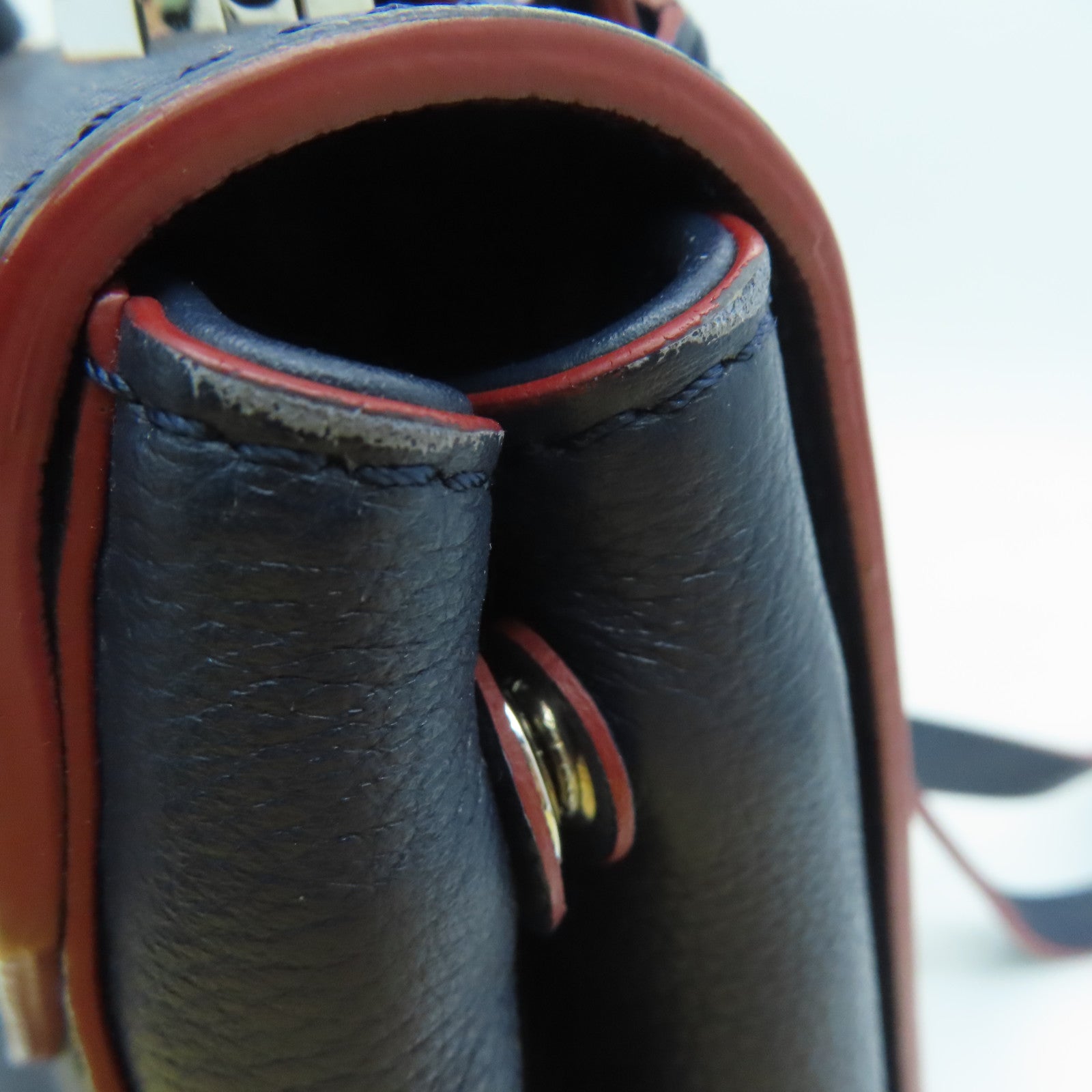 LOUIS VUITTON 牛皮皮革Lockme II BB銀扣鏈條手挽肩背兩用袋Marine Rouge藍色/紅色