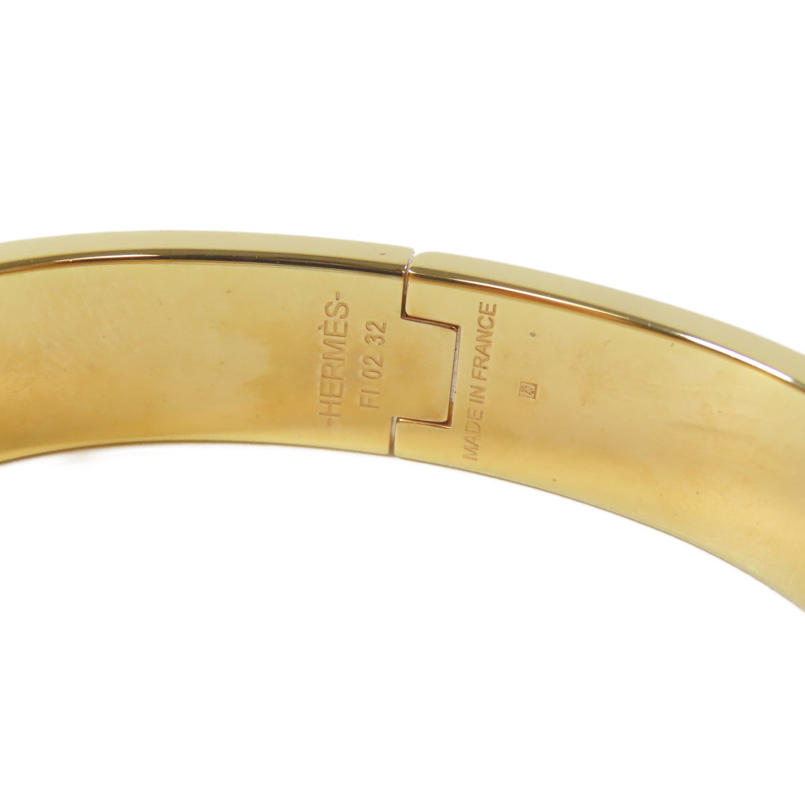 HERMES 金屬Clic H Bracelet手鐲金色/綠色#16cm