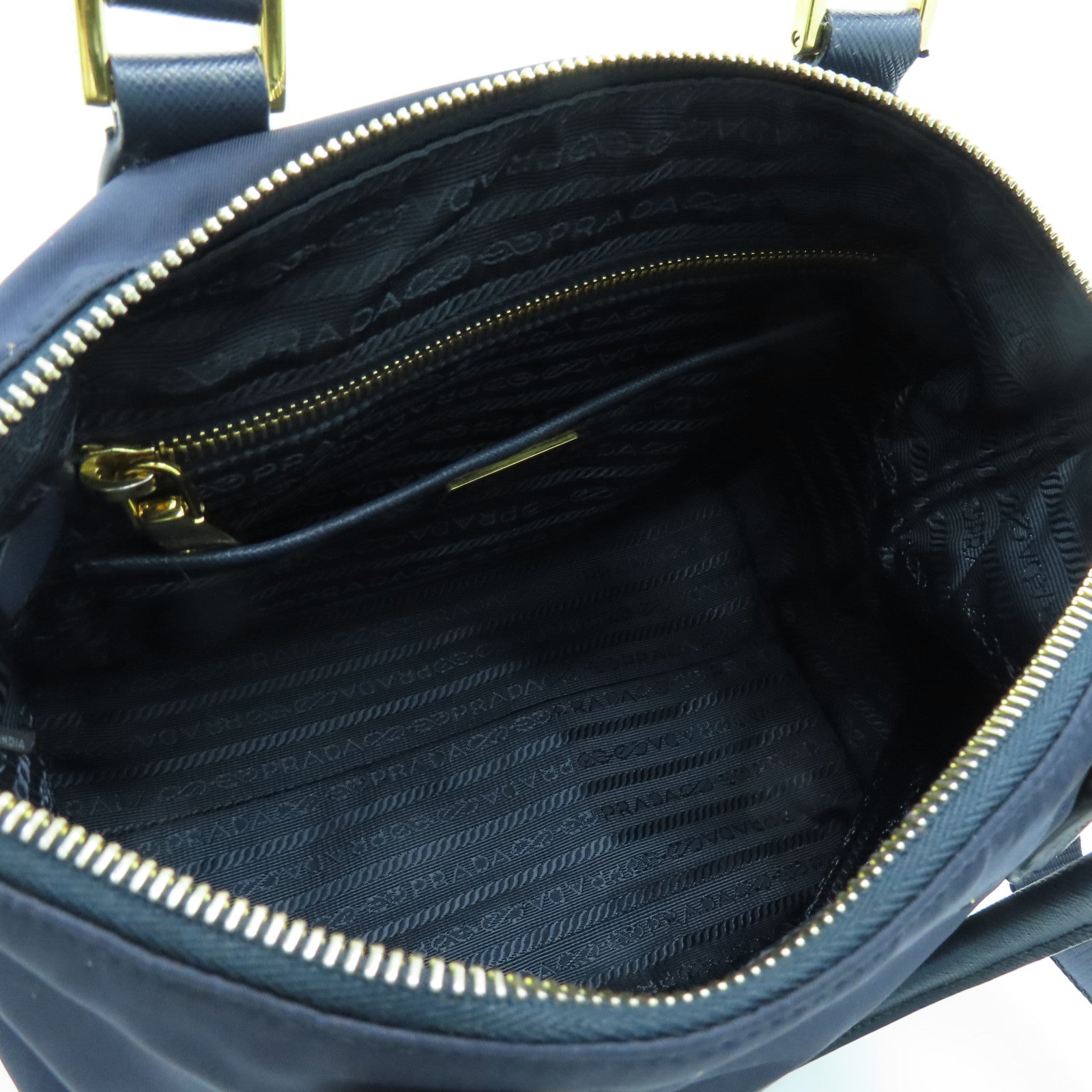 PRADA Nylon 2 Way Shoulder Bag Gold Buckle Handle Shoulder Bag Dark Blue