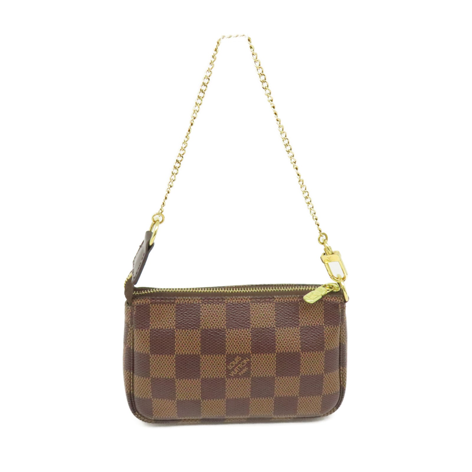 LOUIS VUITTON Damier Mini Pochette Accessories Pouch金扣鏈帶手拿包啡色