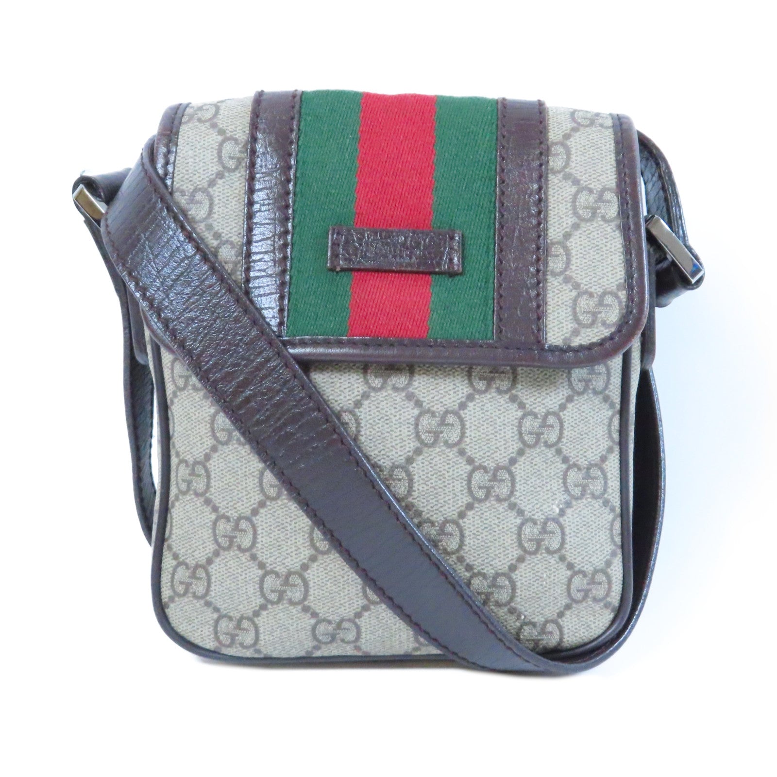 GUCCI 塗層帆布Shoulder Bag銀扣肩背袋啡色
