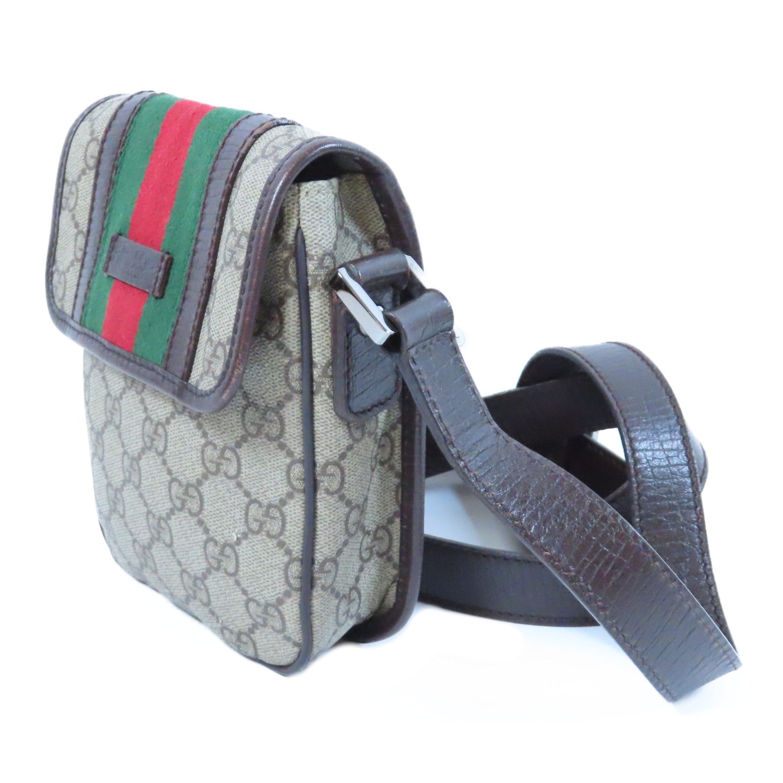 GUCCI 塗層帆布Shoulder Bag銀扣肩背袋啡色