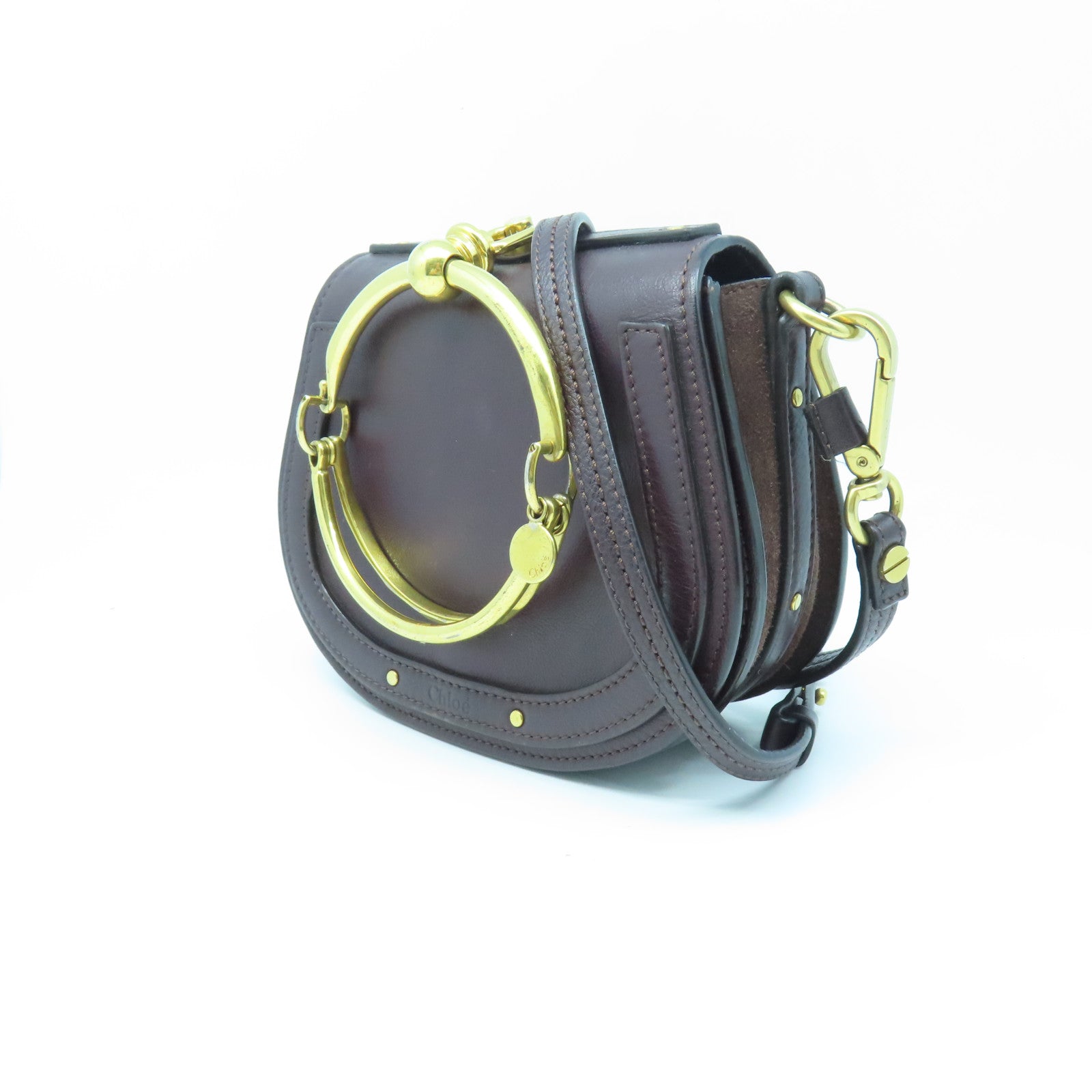 Chloe Leather Bracelet Nile Gold Buckle Shoulder Bag Brown