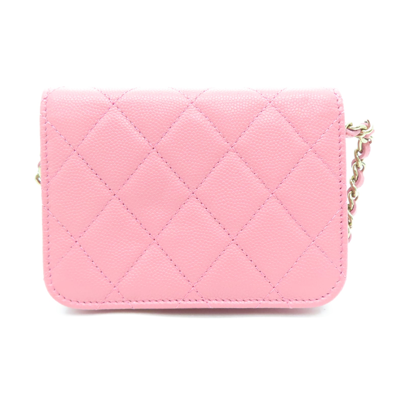 CHANEL 菱格Caviar皮革Chain Shoulder金扣链带肩背袋粉红色