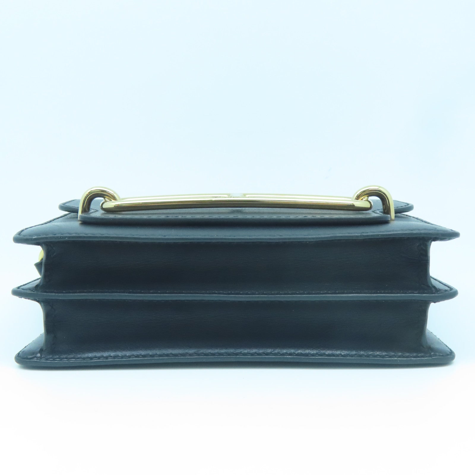 HERMES Evercolor Leather Mini Roulis Gold Buckle Shoulder Bag Black