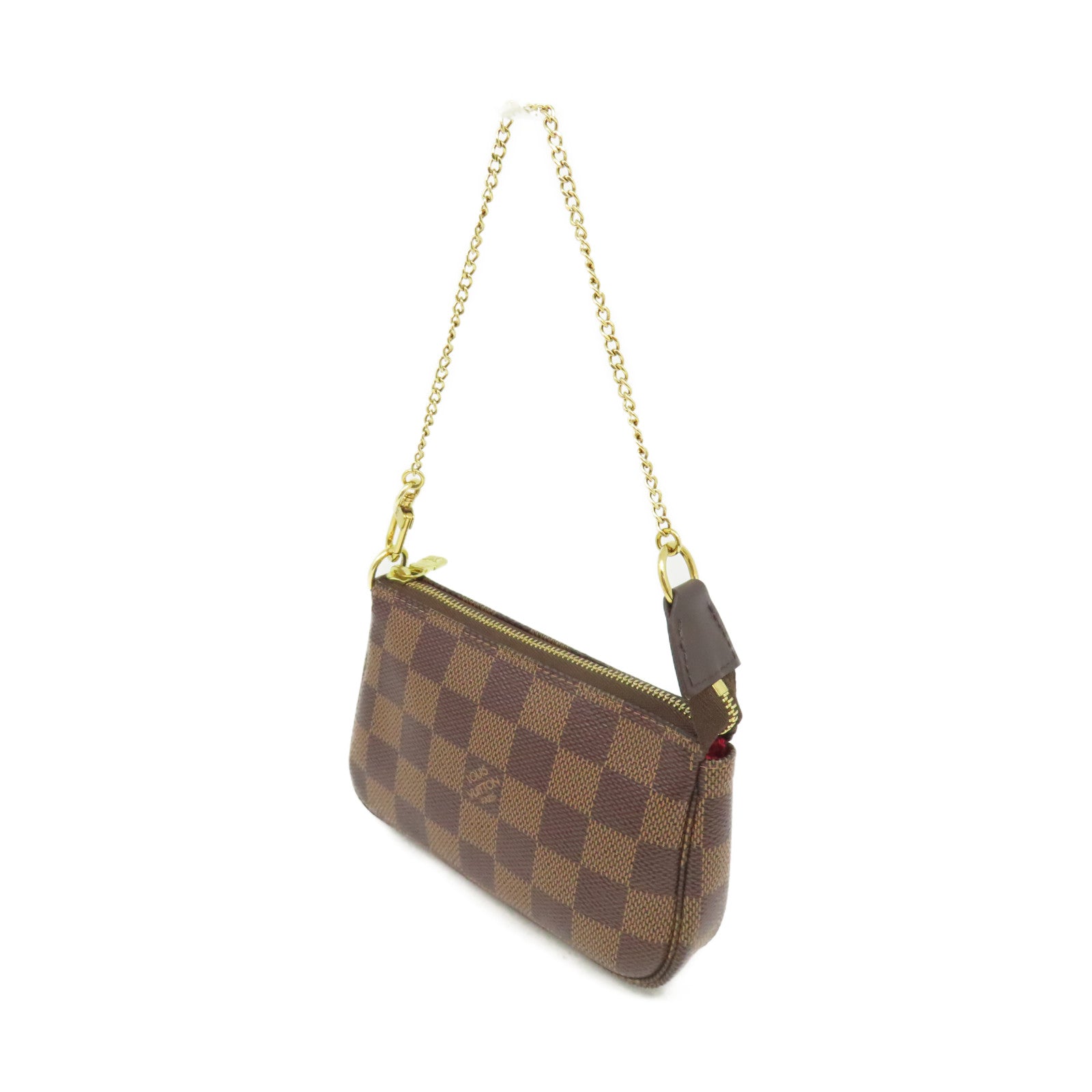 LOUIS VUITTON Damier Mini Pochette Accessories Pouch金扣鏈帶手拿包啡色