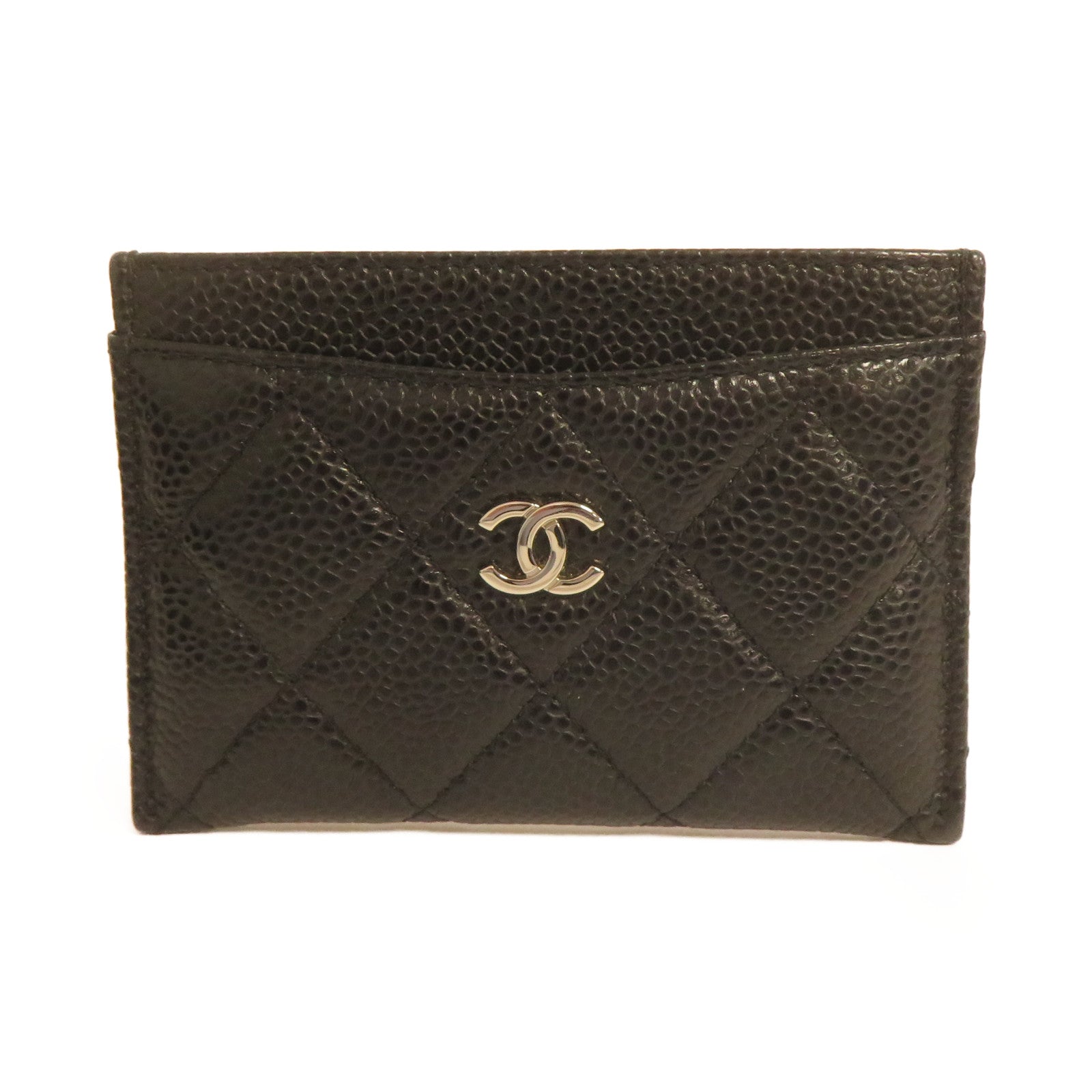 CHANEL 菱格Caviar皮革Card Holder銀扣卡片套黑色