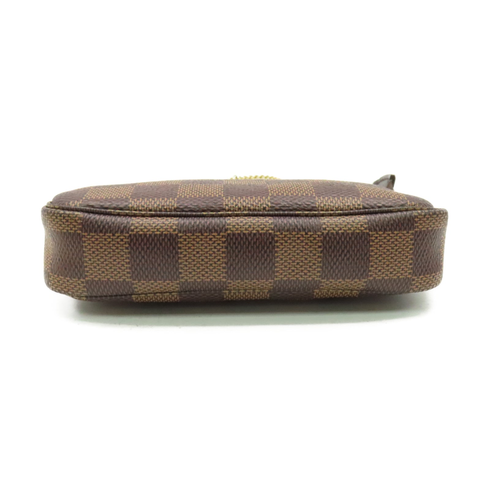 LOUIS VUITTON Damier Mini Pochette Accessories Pouch金扣鏈帶手拿包啡色