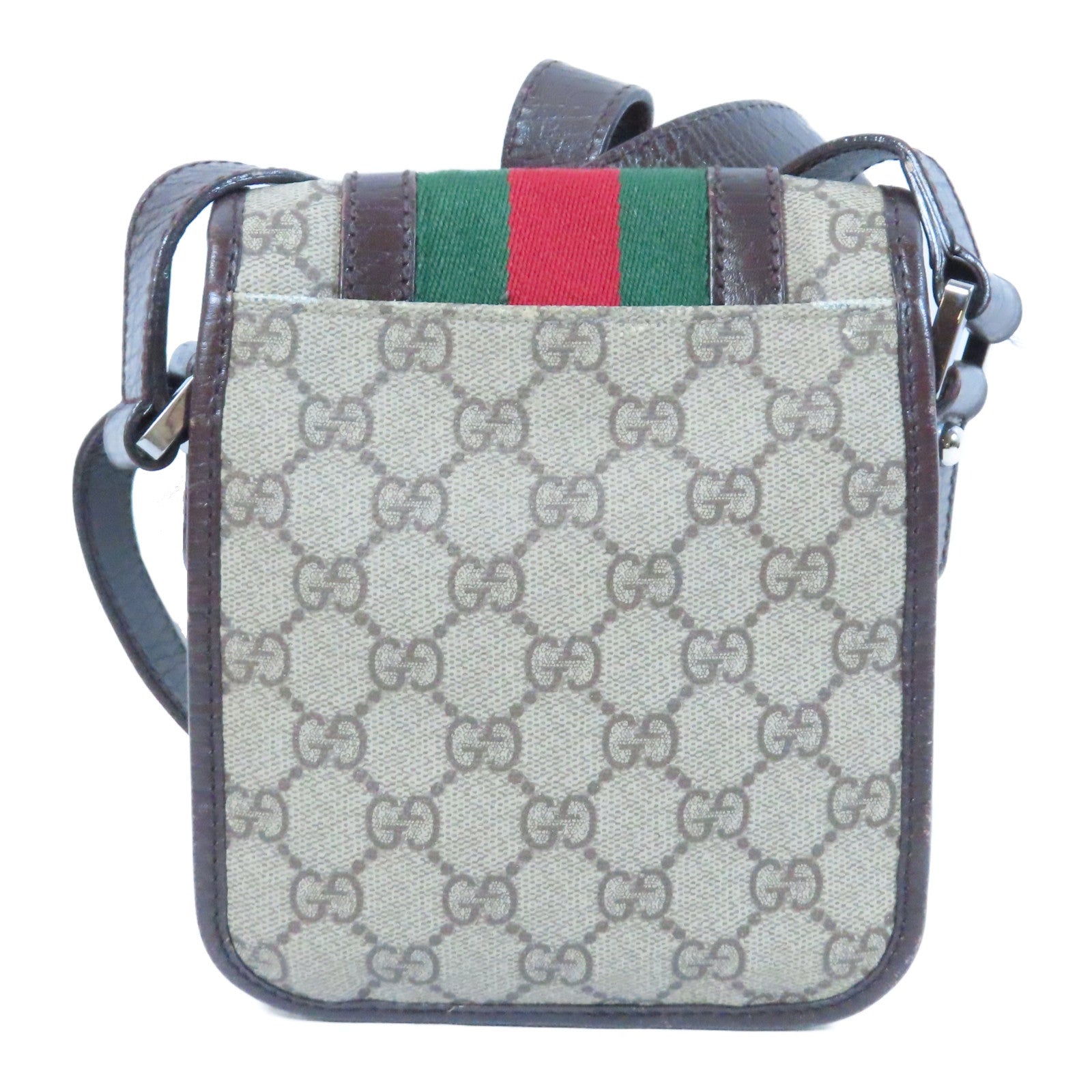 GUCCI 塗層帆布Shoulder Bag銀扣肩背袋啡色