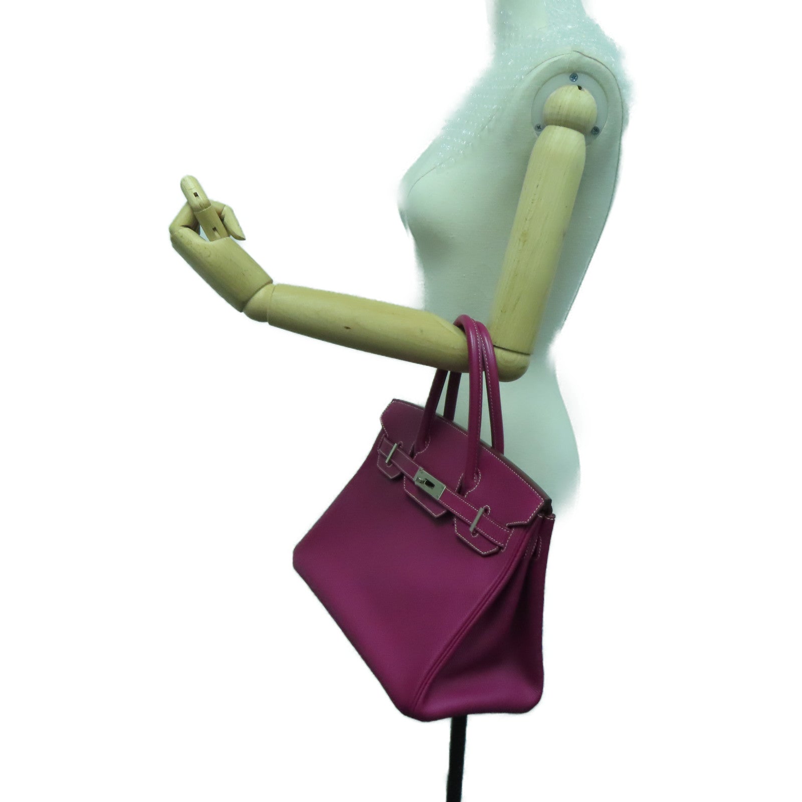 HERMES Epsom皮革Birkin 30銀扣手挽袋Tosca桃紫色