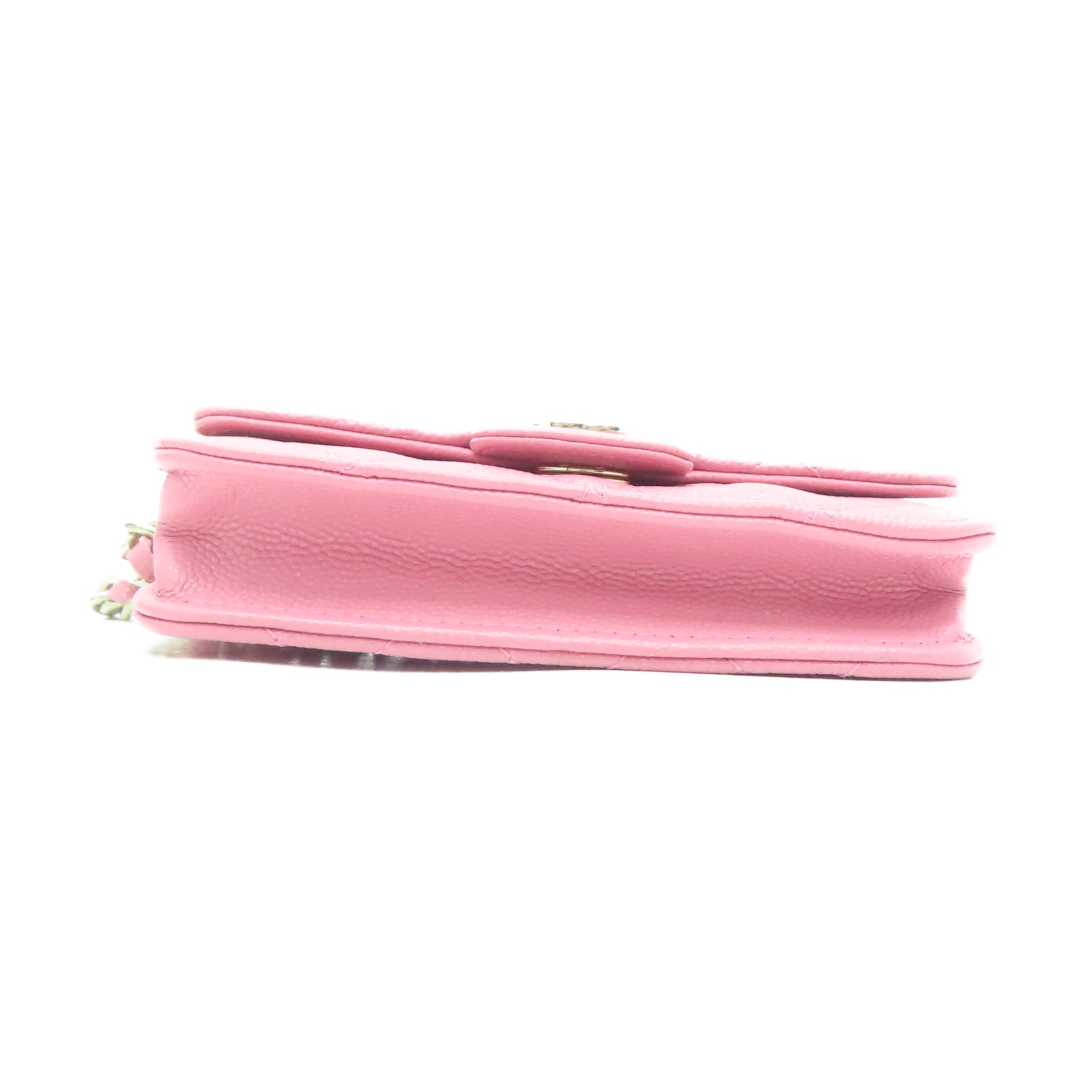 CHANEL 菱格Caviar皮革Chain Shoulder金扣链带肩背袋粉红色