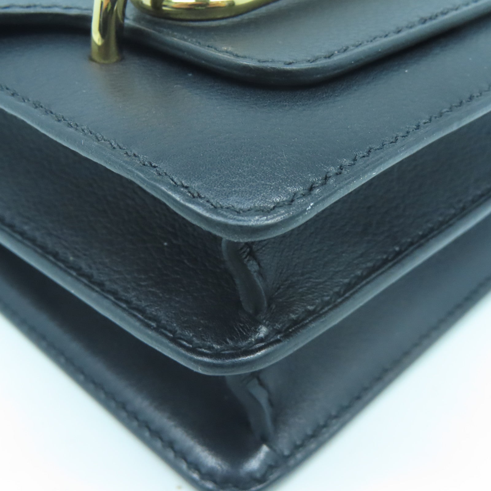 HERMES Evercolor Leather Mini Roulis Gold Buckle Shoulder Bag Black