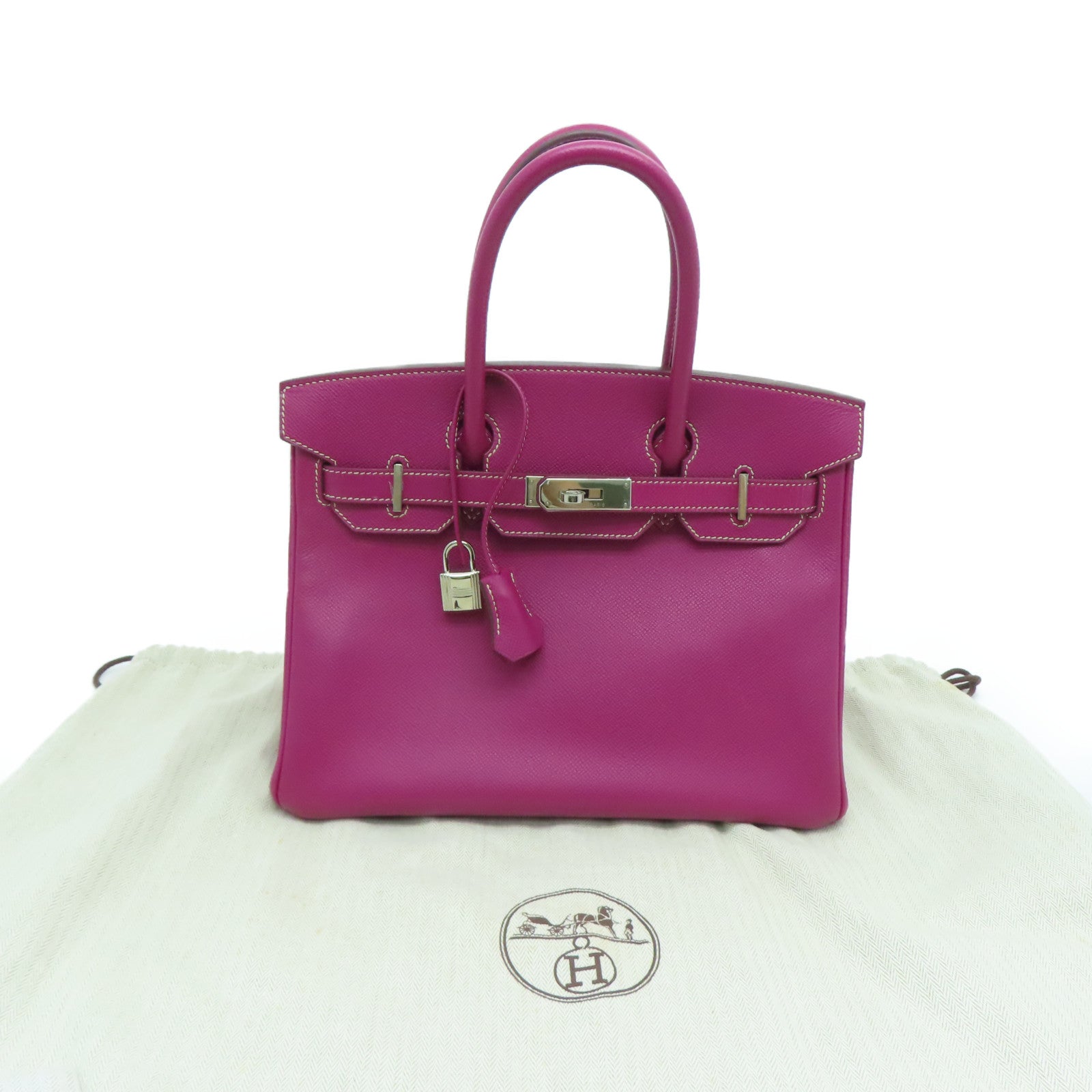 HERMES Epsom皮革Birkin 30銀扣手挽袋Tosca桃紫色