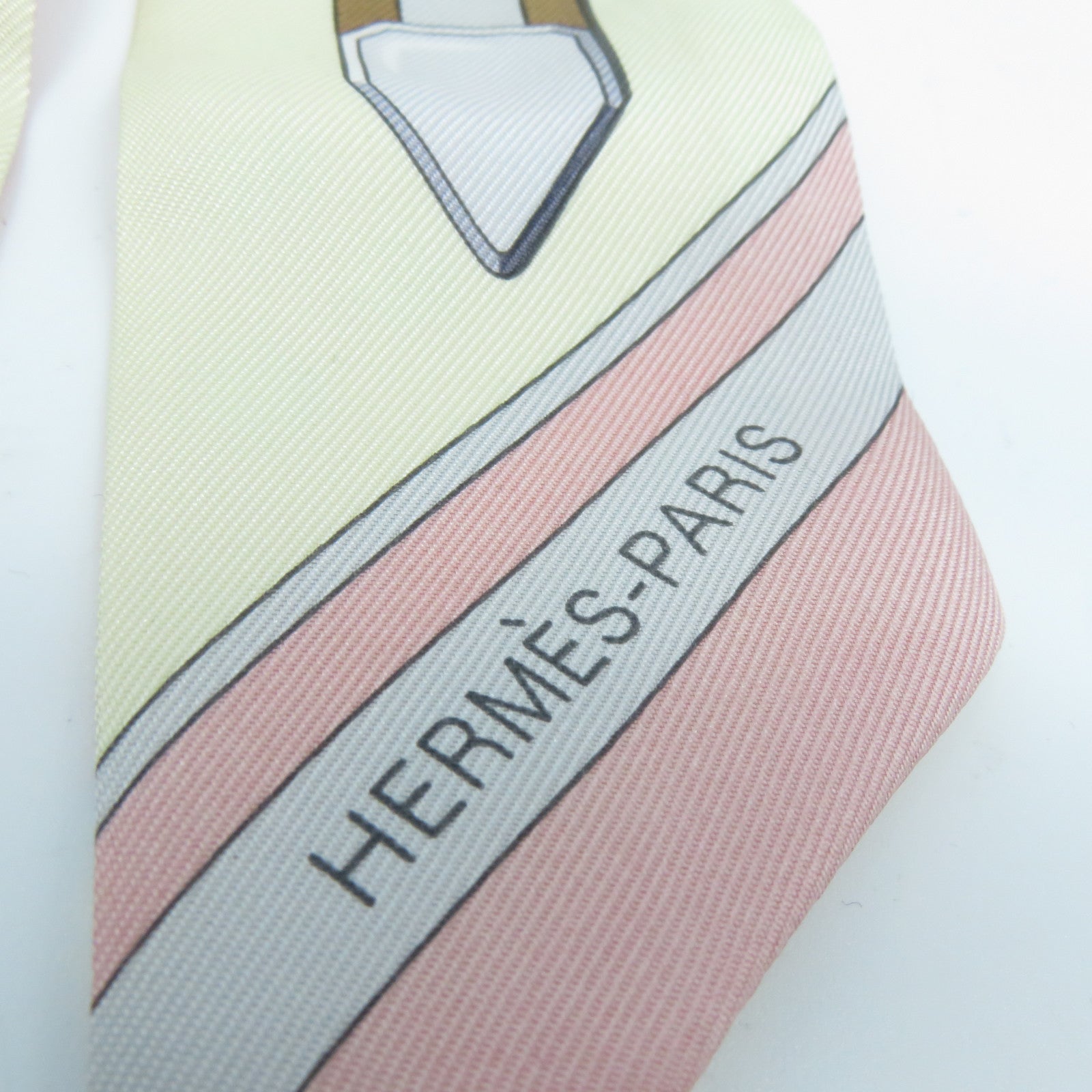 HERMES 絲質Twilly絲巾粉紅色/白色