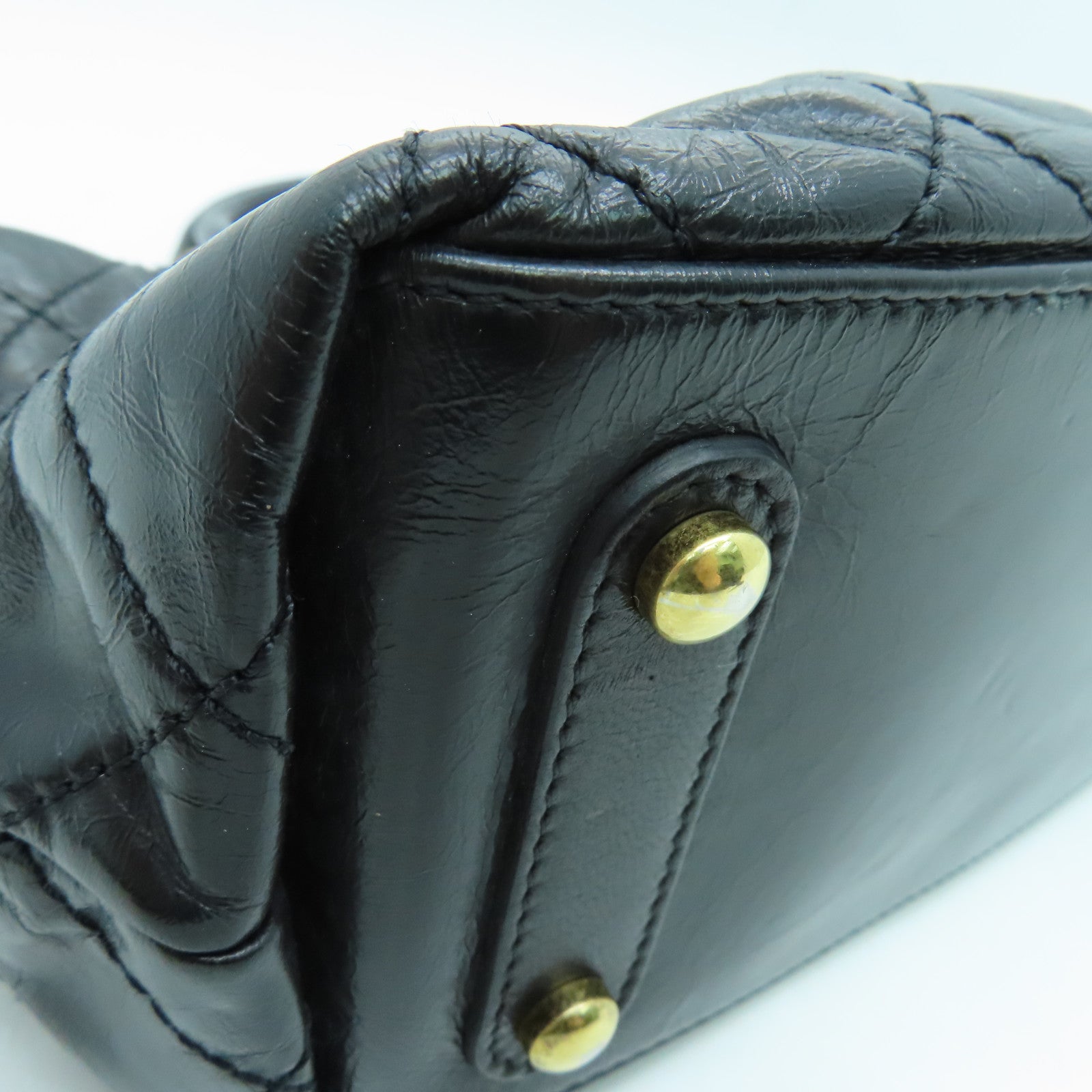 CHANEL 菱格牛皮皮革Shoulder Bag金扣手挽肩背两用袋黑色