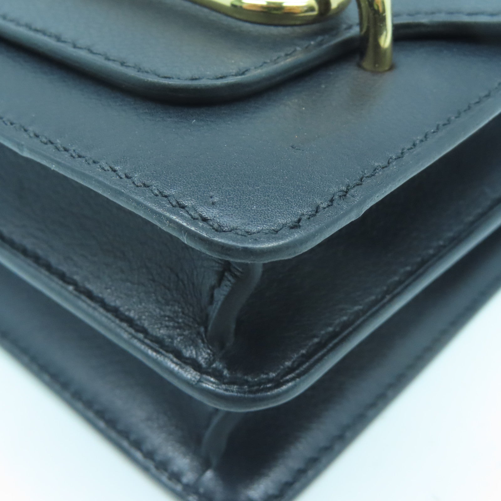 HERMES Evercolor Leather Mini Roulis Gold Buckle Shoulder Bag Black